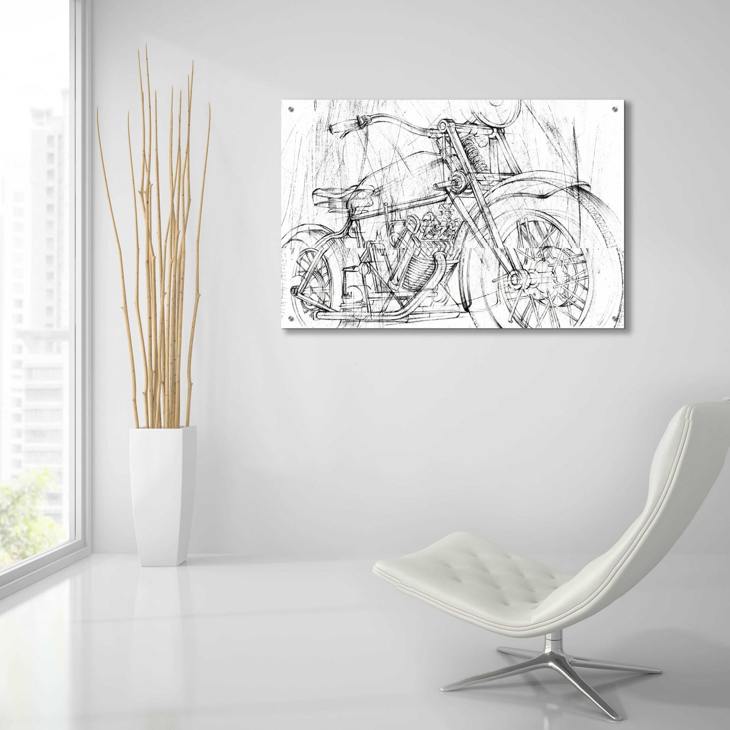 Epic Art 'Inverted Motorcycle Mechanical Sketch I' by Ethan Harper, Acrylic Glass Wall Art,36x24