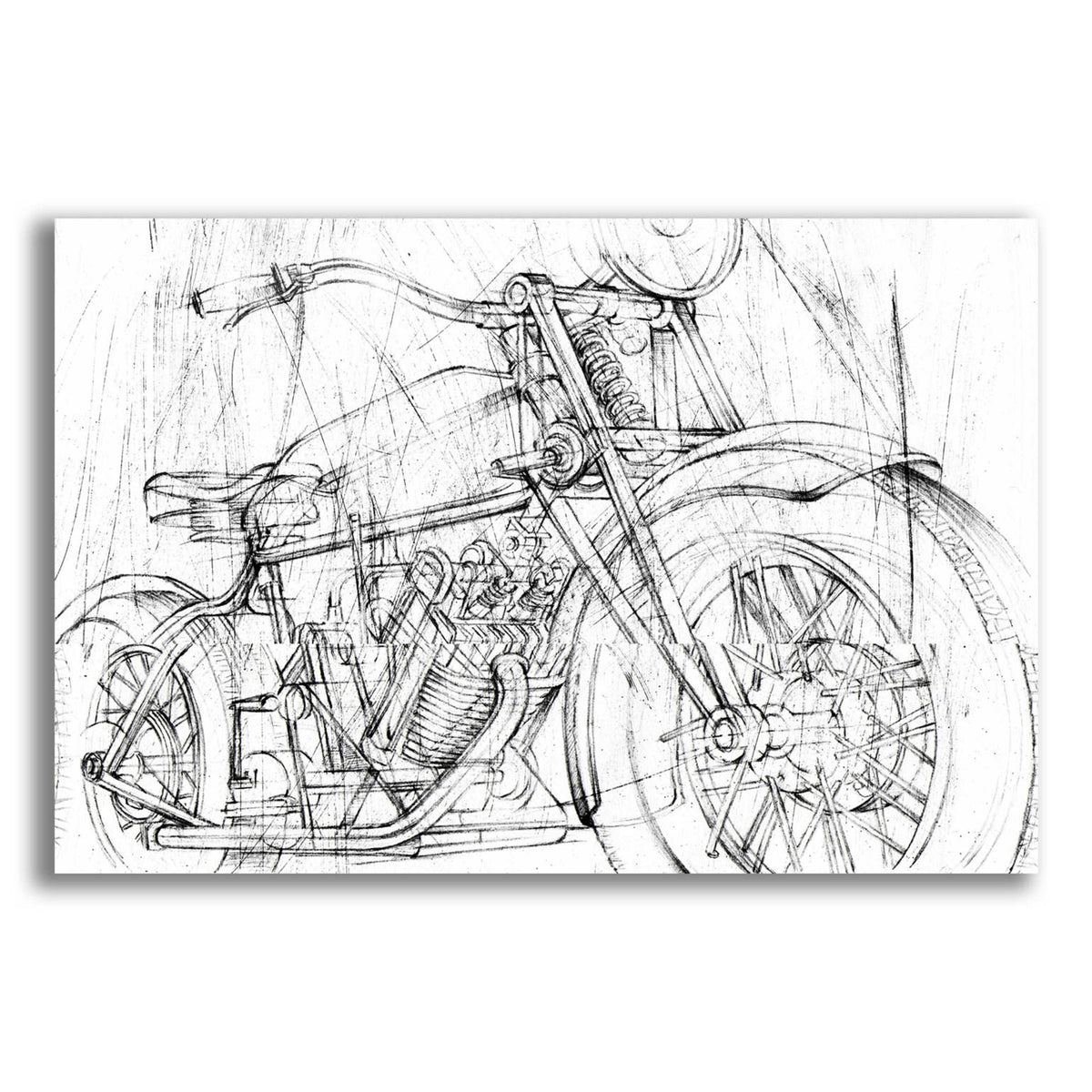 Epic Art 'Inverted Motorcycle Mechanical Sketch I' by Ethan Harper, Acrylic Glass Wall Art