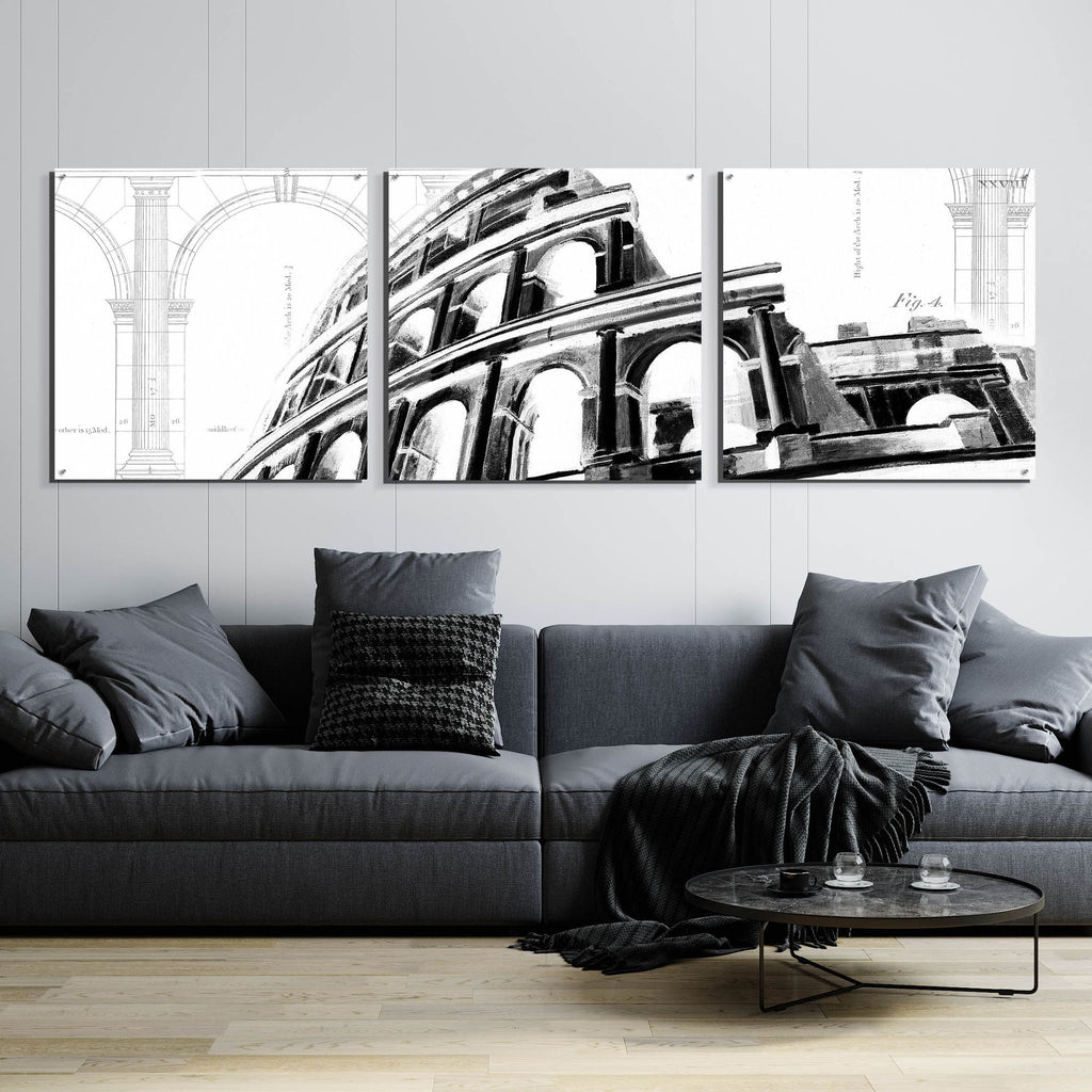 Epic Art 'Icon Architecture I' by Ethan Harper, Acrylic Glass Wall Art, 3 Piece Set,108x36