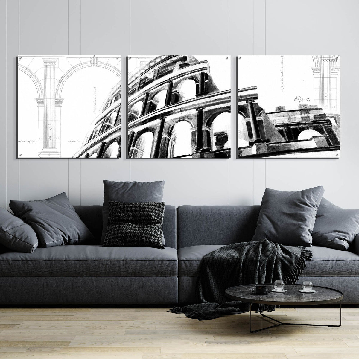 Epic Art 'Icon Architecture I' by Ethan Harper, Acrylic Glass Wall Art, 3 Piece Set,108x36