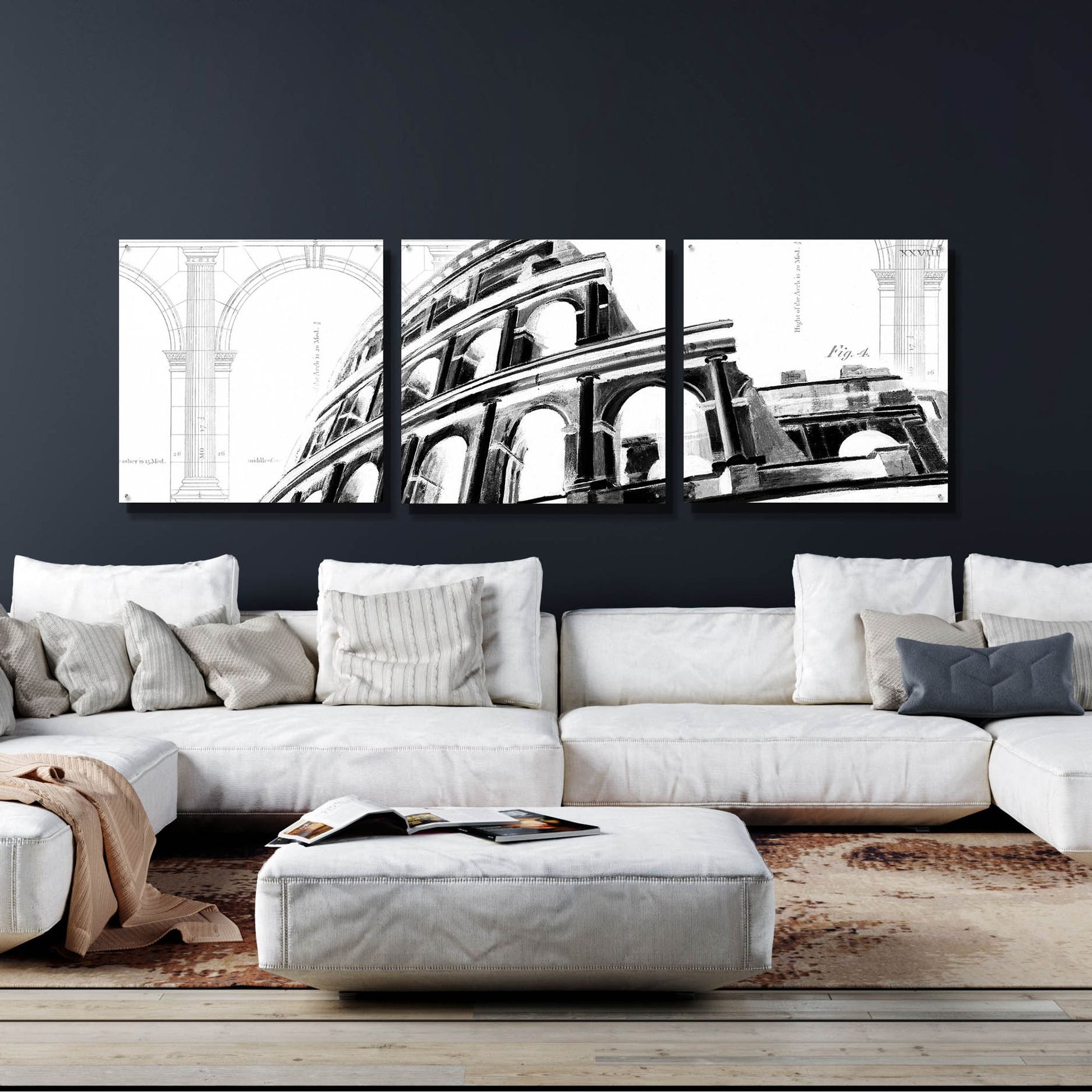 Epic Art 'Icon Architecture I' by Ethan Harper, Acrylic Glass Wall Art, 3 Piece Set,108x36