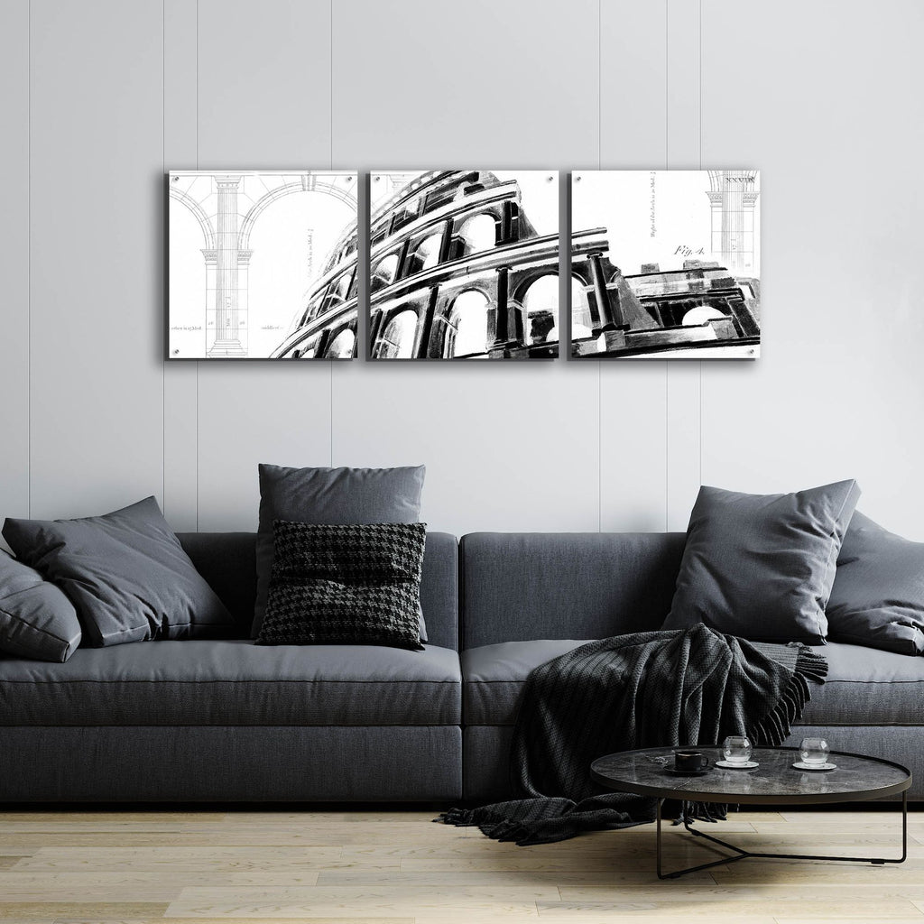 Epic Art 'Icon Architecture I' by Ethan Harper, Acrylic Glass Wall Art, 3 Piece Set,72x24