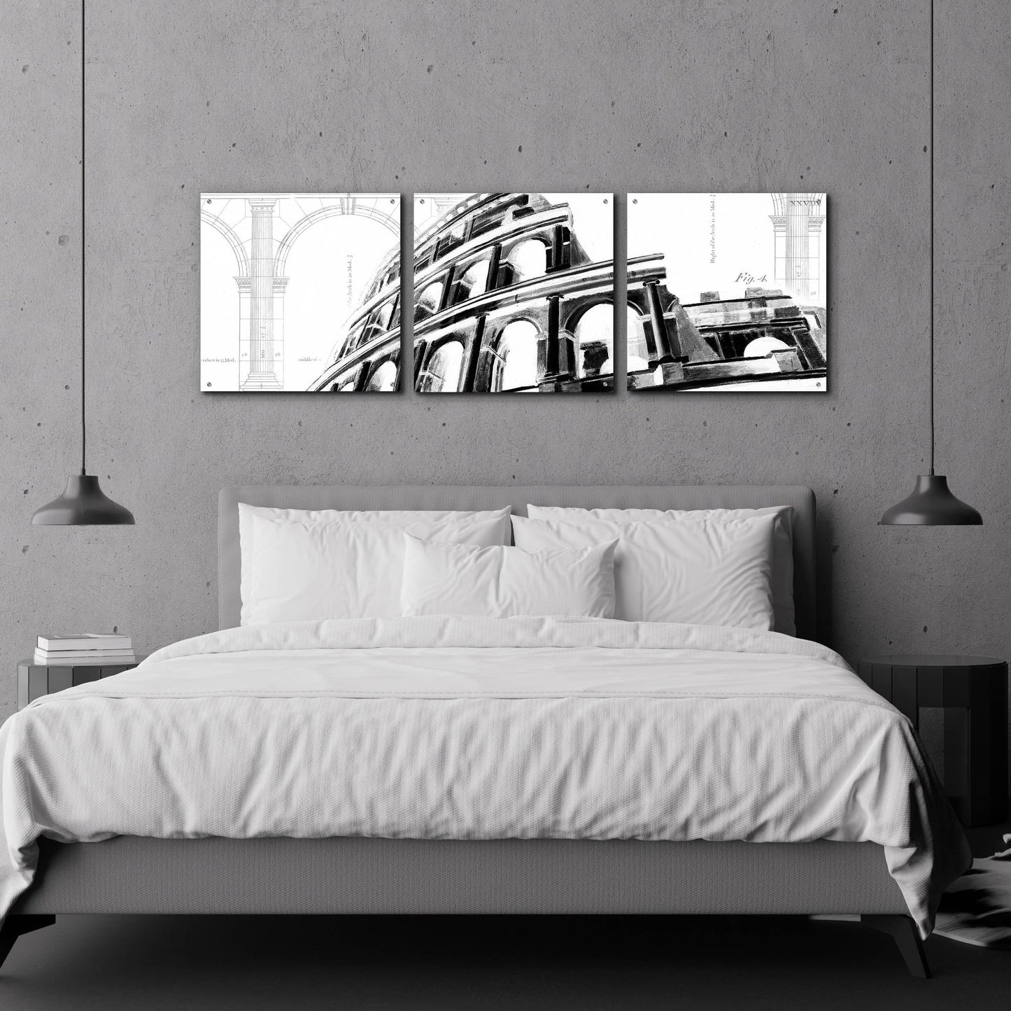 Epic Art 'Icon Architecture I' by Ethan Harper, Acrylic Glass Wall Art, 3 Piece Set,72x24