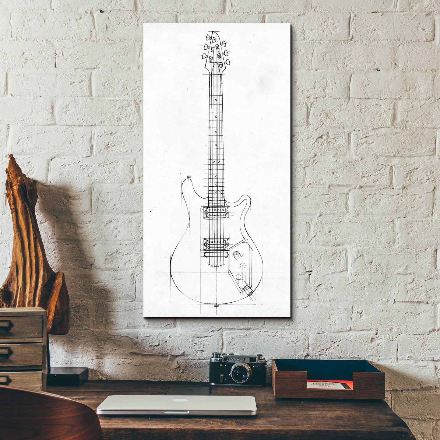 Epic Art 'Inverted Electric Guitar Blueprint II' by Ethan Harper, Acrylic Glass Wall Art,12x24