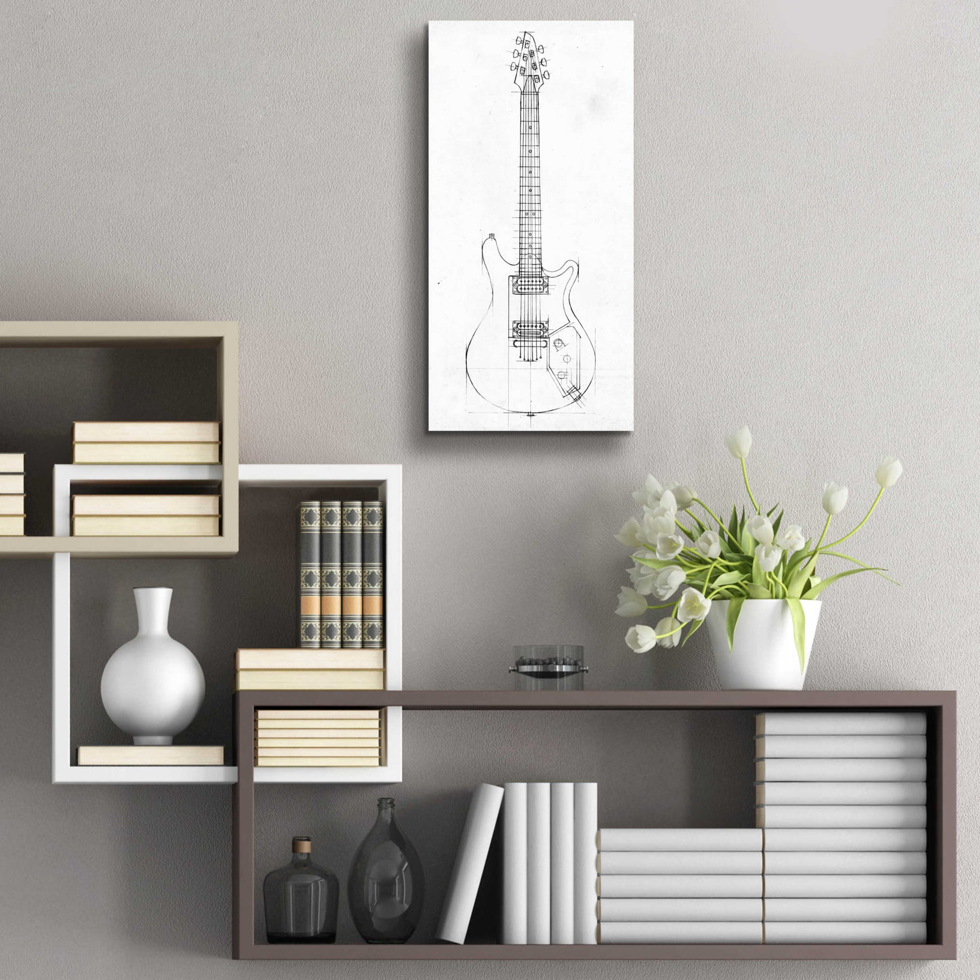 Epic Art 'Inverted Electric Guitar Blueprint II' by Ethan Harper, Acrylic Glass Wall Art,12x24