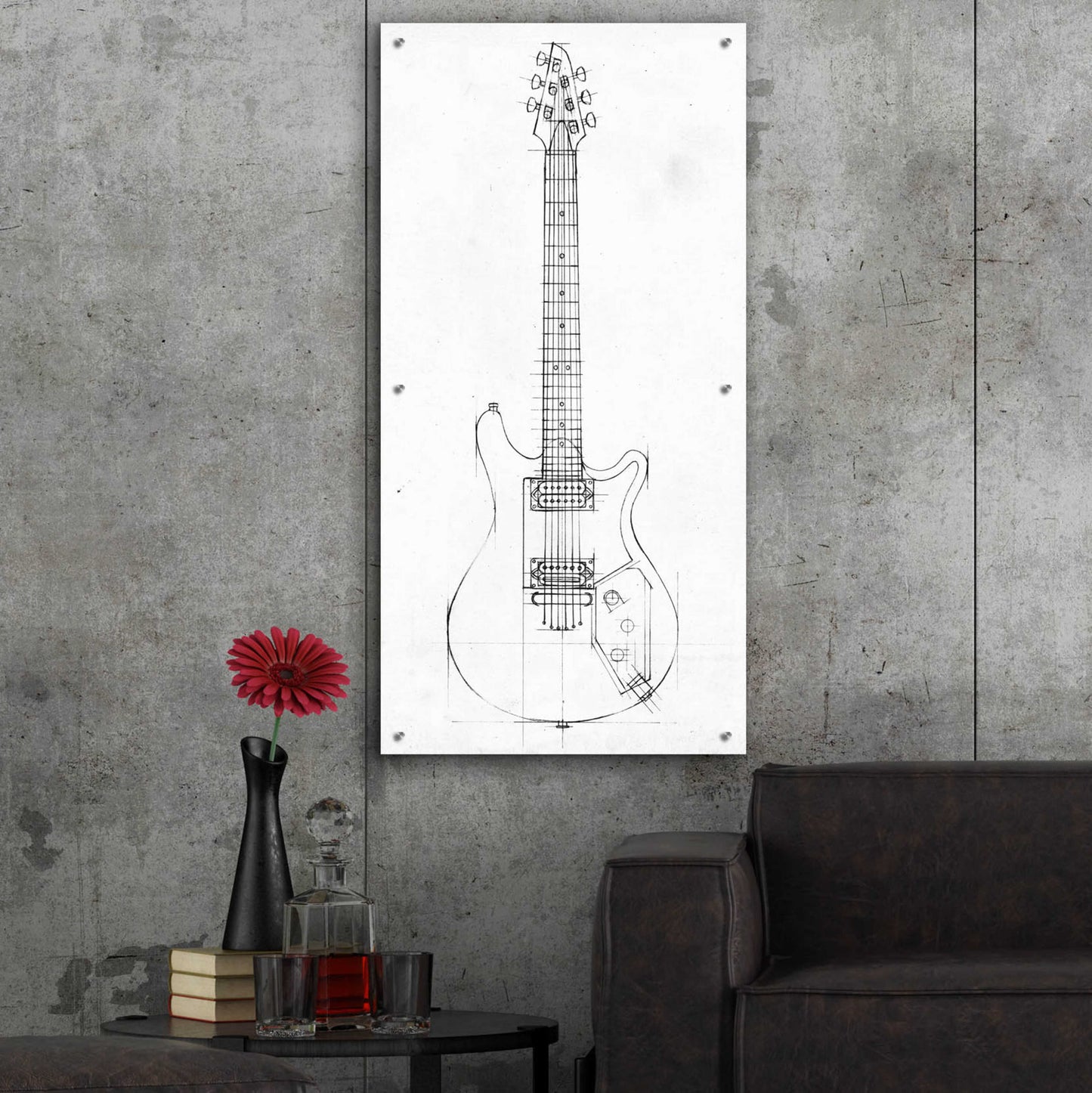 Epic Art 'Inverted Electric Guitar Blueprint II' by Ethan Harper, Acrylic Glass Wall Art,24x48