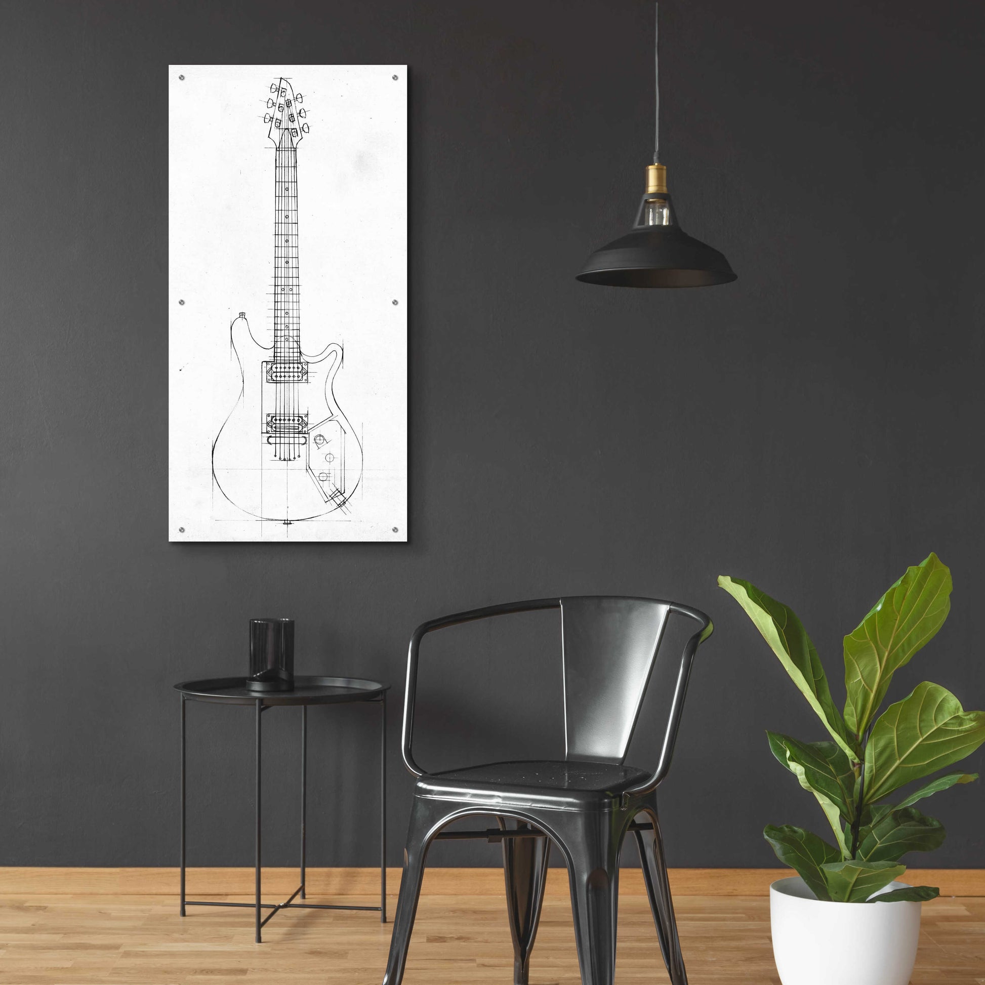 Epic Art 'Inverted Electric Guitar Blueprint II' by Ethan Harper, Acrylic Glass Wall Art,24x48