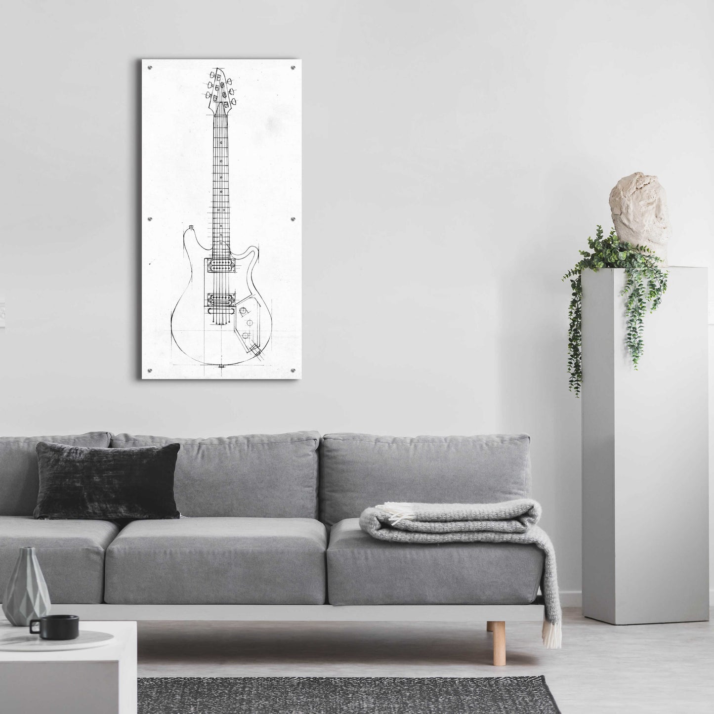 Epic Art 'Inverted Electric Guitar Blueprint II' by Ethan Harper, Acrylic Glass Wall Art,24x48