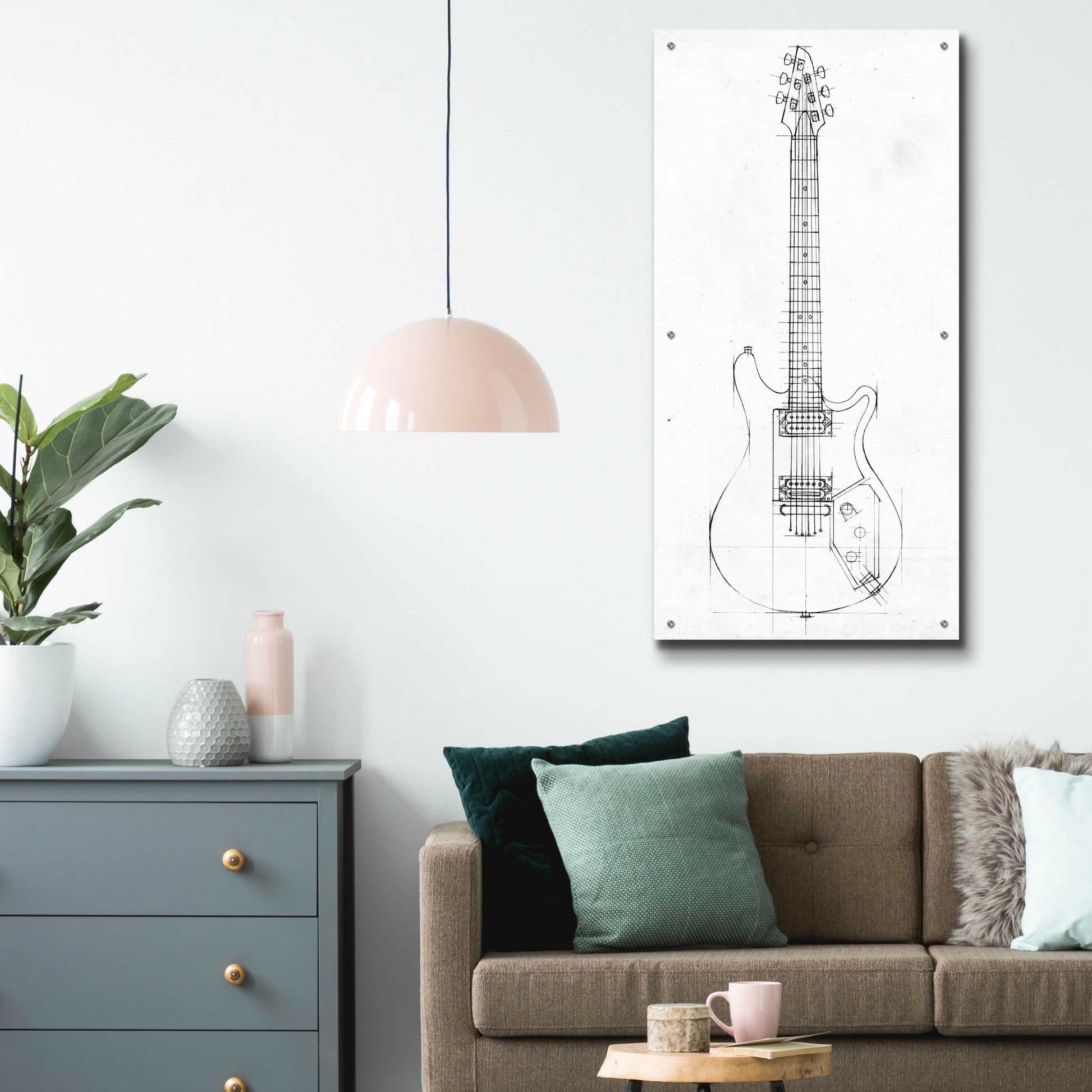 Epic Art 'Inverted Electric Guitar Blueprint II' by Ethan Harper, Acrylic Glass Wall Art,24x48