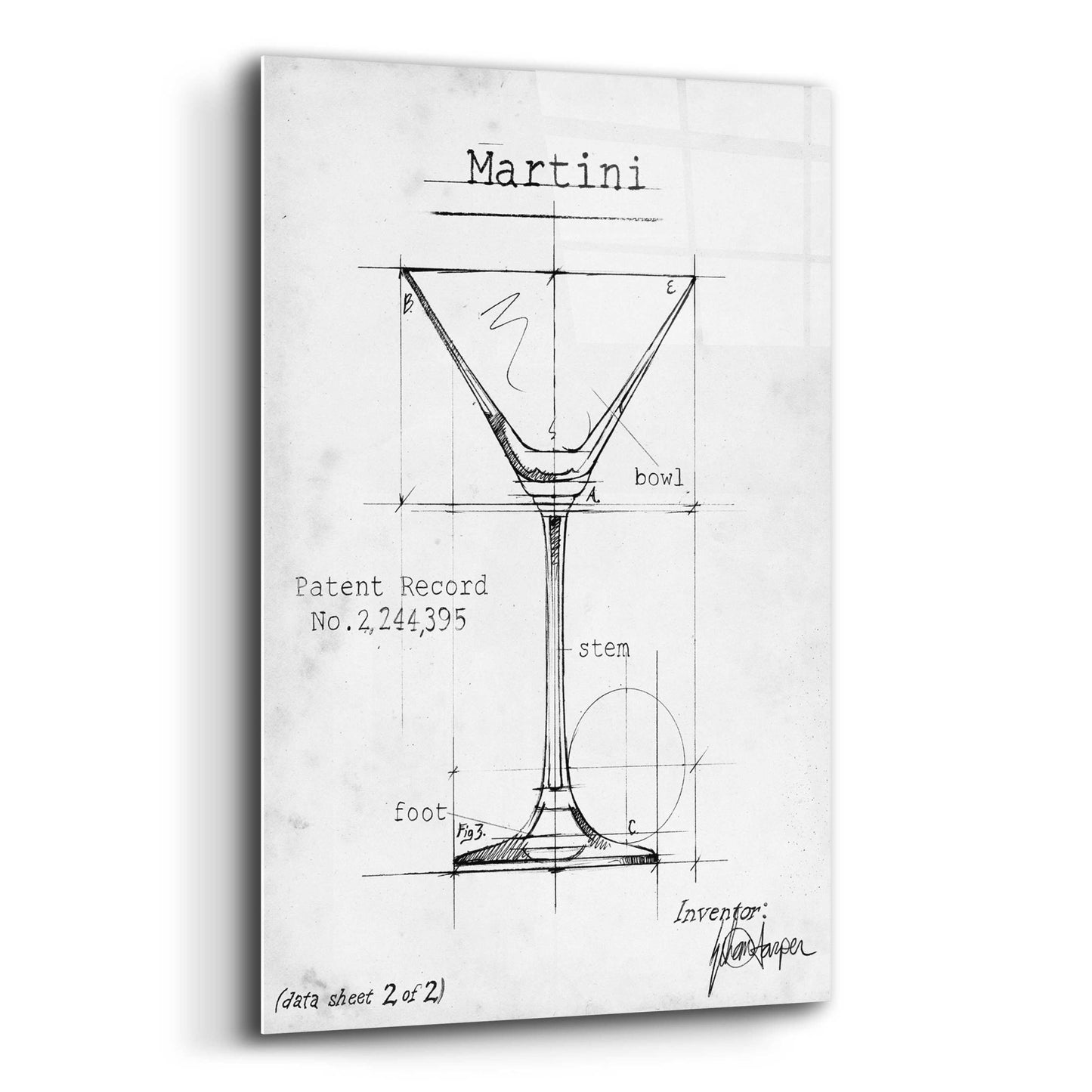 Epic Art 'Barware Blueprint V' by Ethan Harper, Acrylic Glass Wall Art,12x16