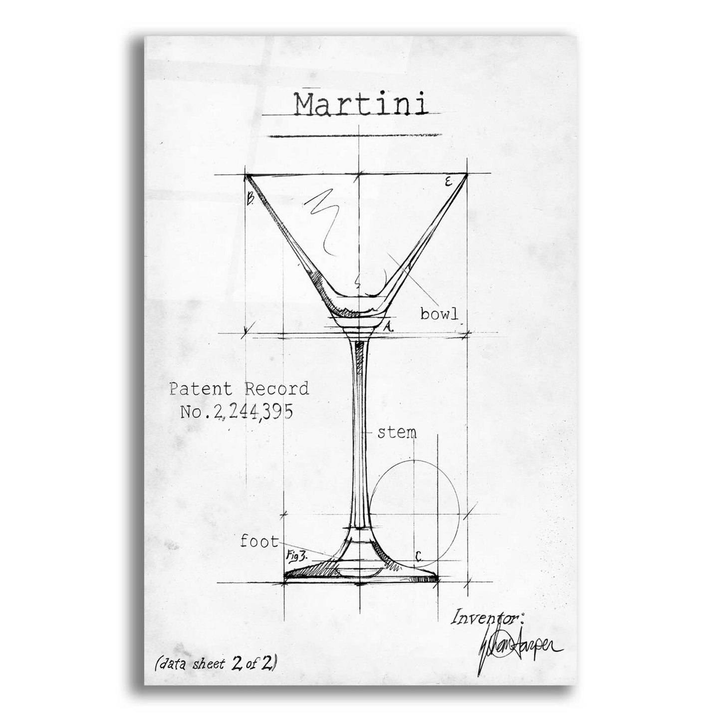 Epic Art 'Barware Blueprint V' by Ethan Harper, Acrylic Glass Wall Art,12x16