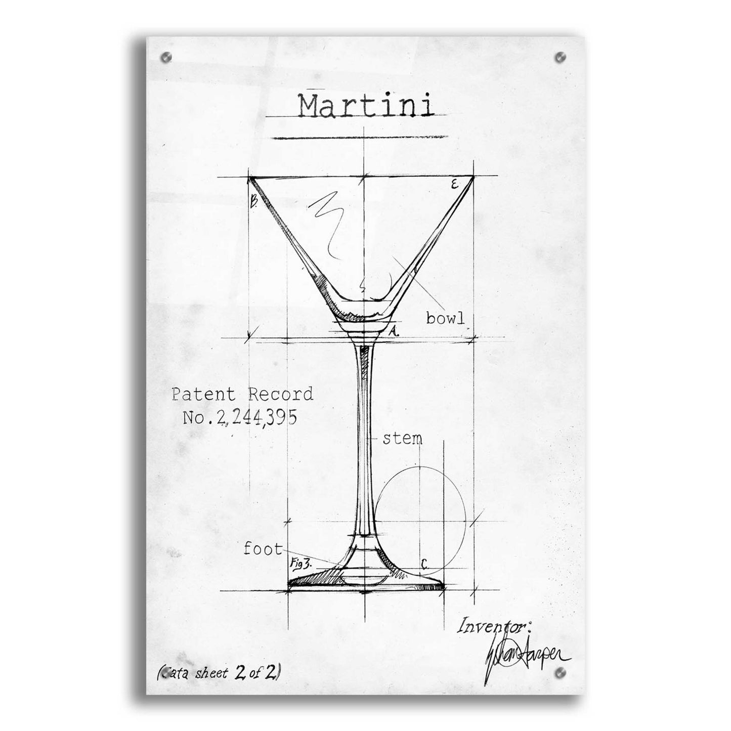 Epic Art 'Barware Blueprint V' by Ethan Harper, Acrylic Glass Wall Art,24x36