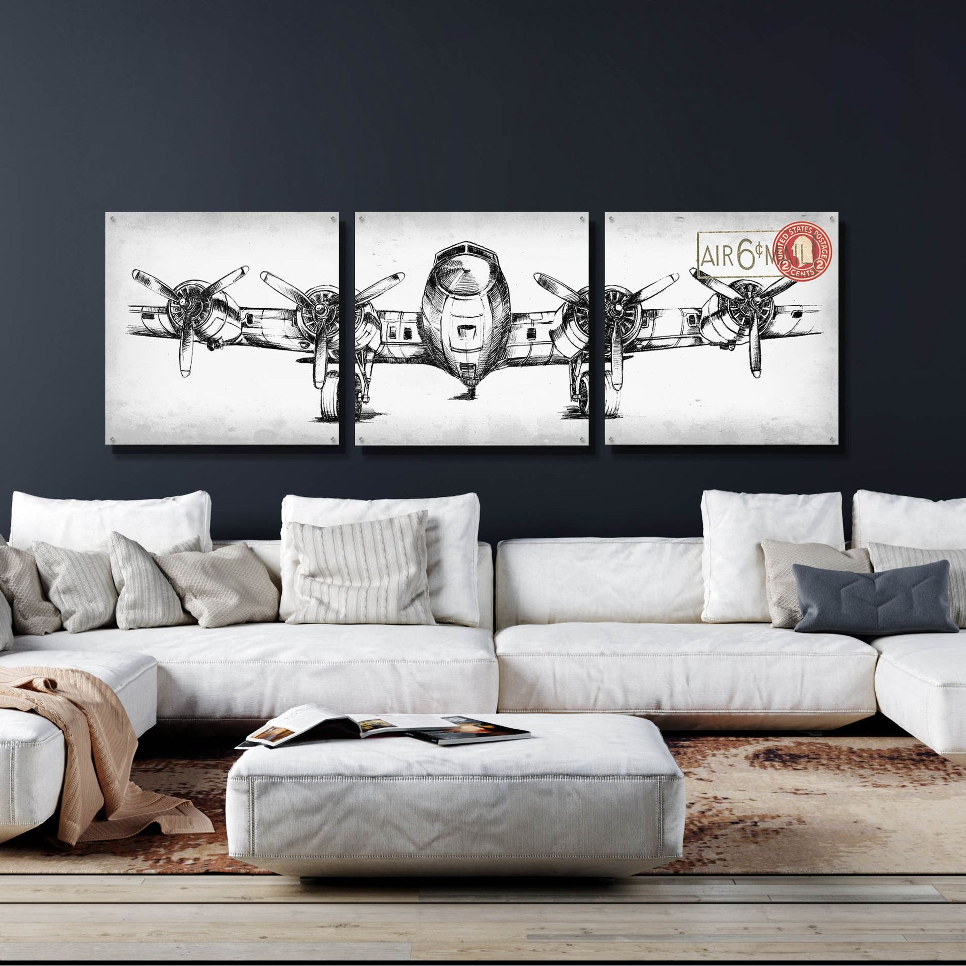 Epic Art 'Inverted Aeronautic Collection F' by Ethan Harper, Acrylic Glass Wall Art, 3 Piece Set,108x36