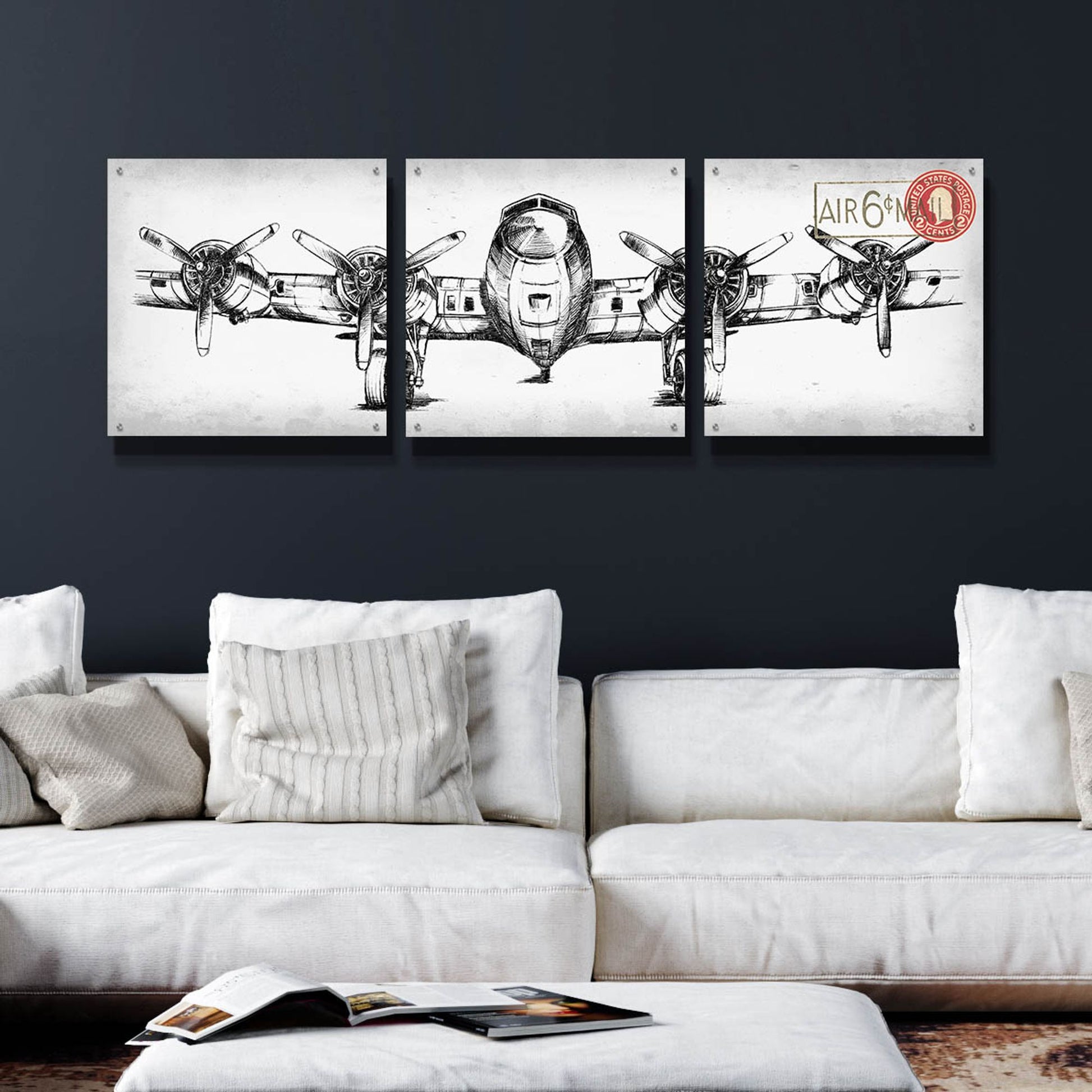 Epic Art 'Inverted Aeronautic Collection F' by Ethan Harper, Acrylic Glass Wall Art, 3 Piece Set,72x24