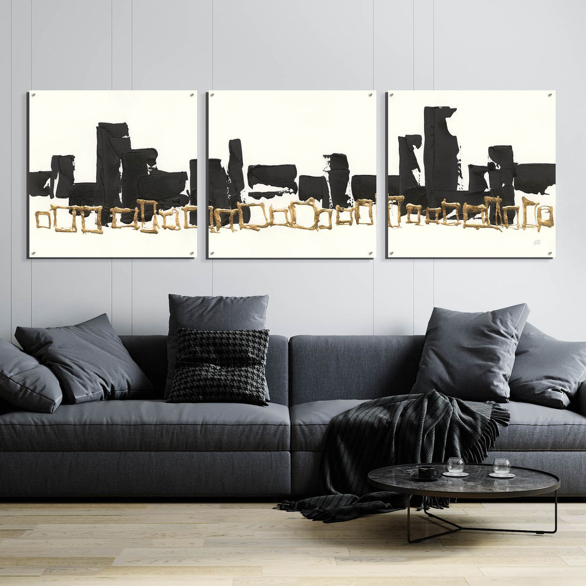 Gilded Boxes I by Chris Paschke - 108x36 acrylic wall art in a room