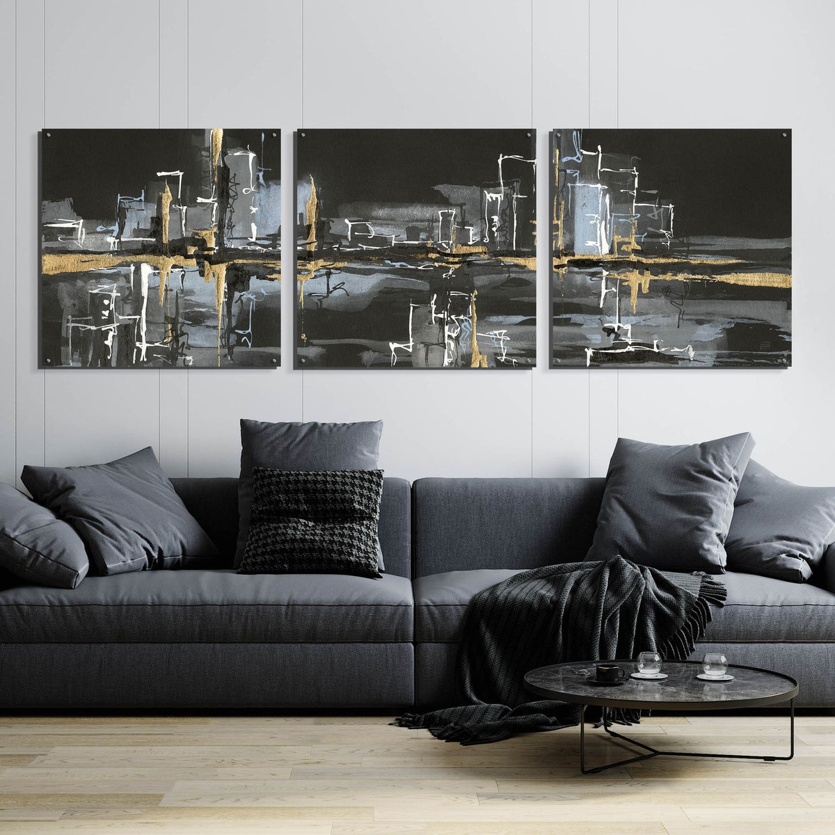 Urban Gold II by Chris Paschke - 108x36 acrylic wall art in a room