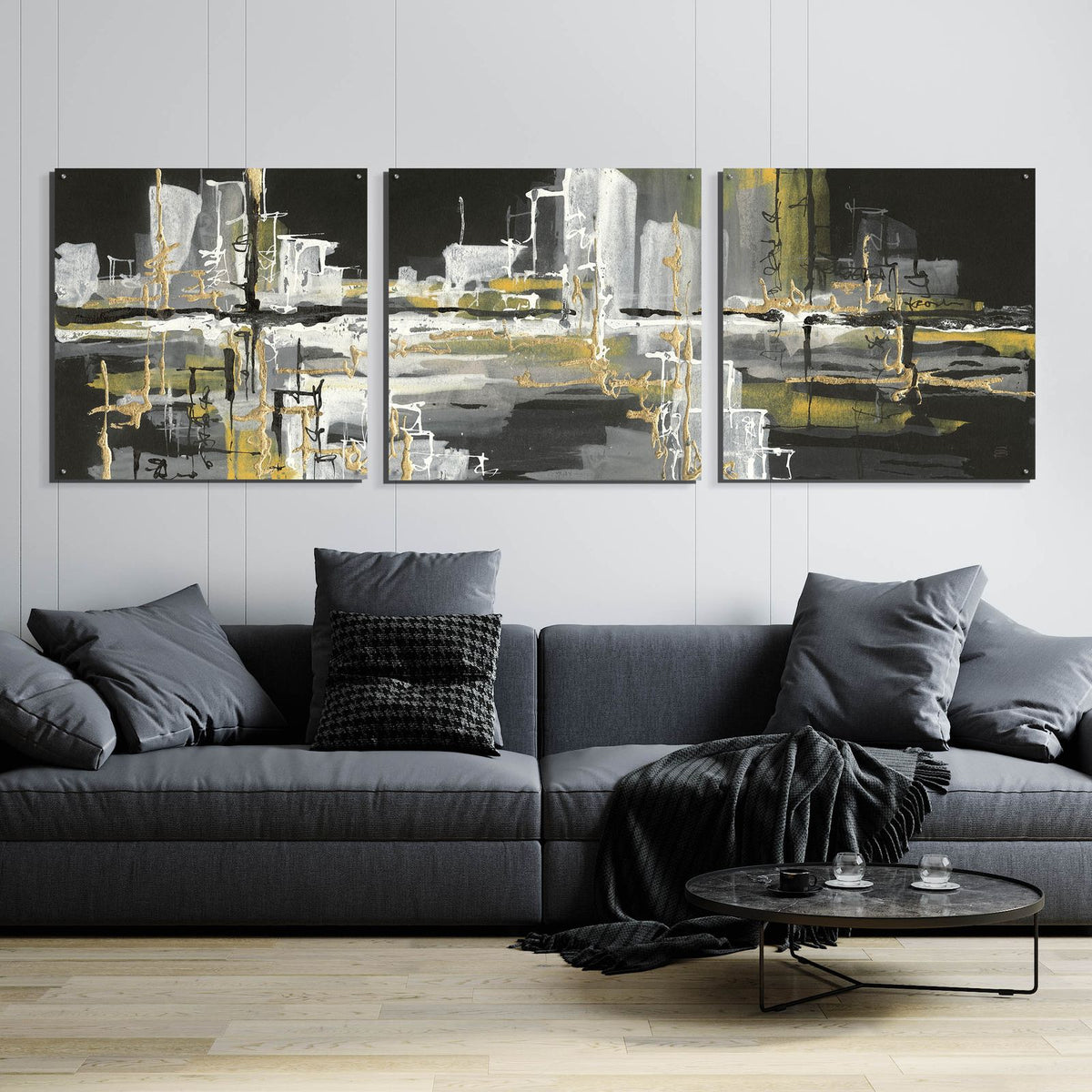 Urban Gold III by Chris Paschke - 108x36 acrylic wall art in a room
