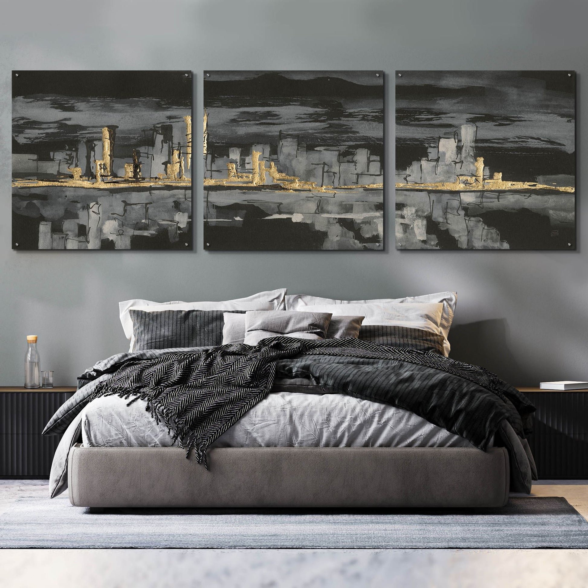 Epic Art 'Urban Gold IV' by Chris Paschke, 3 Piece Set,108x36