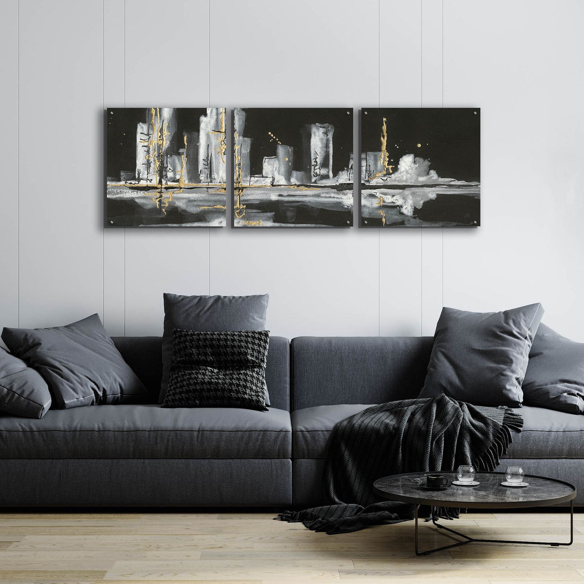 Urban Gold V by Chris Paschke - 72x24 acrylic wall art in a room
