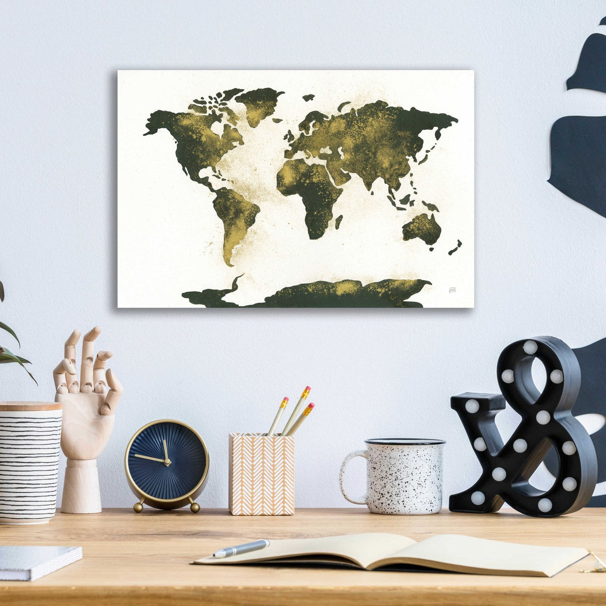 World Map Gold Dust by Chris Paschke - 16x12 acrylic wall art in a room