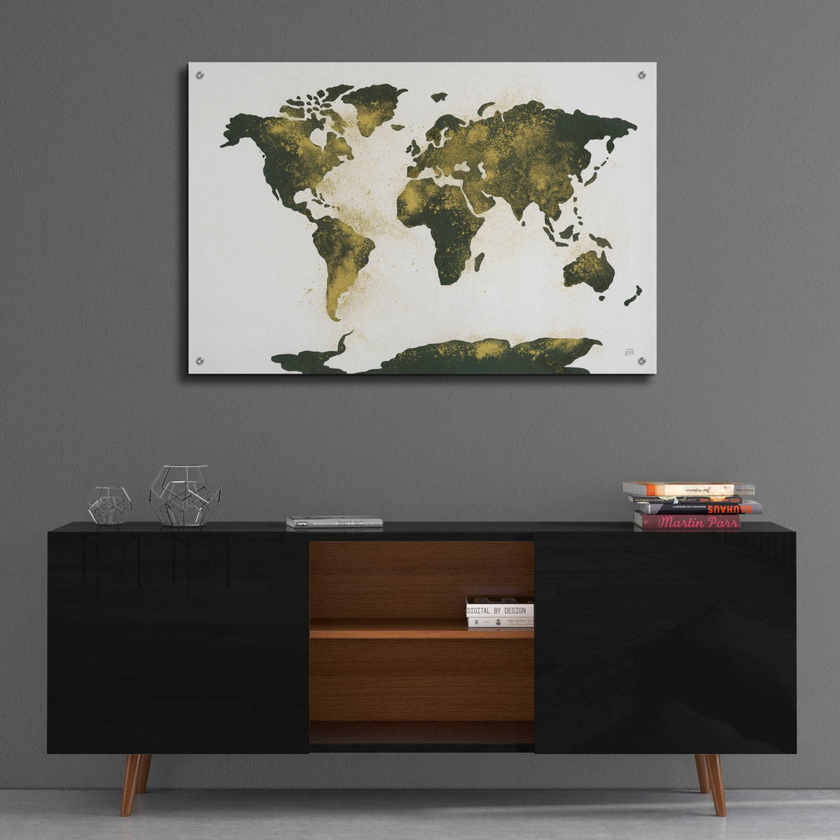 World Map Gold Dust by Chris Paschke - 36x24 acrylic wall art in a room