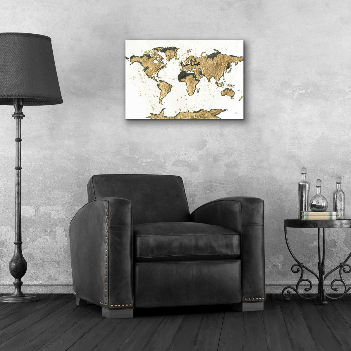 World Map Gold Leaf by Chris Paschke - 24x16 acrylic wall art in a room
