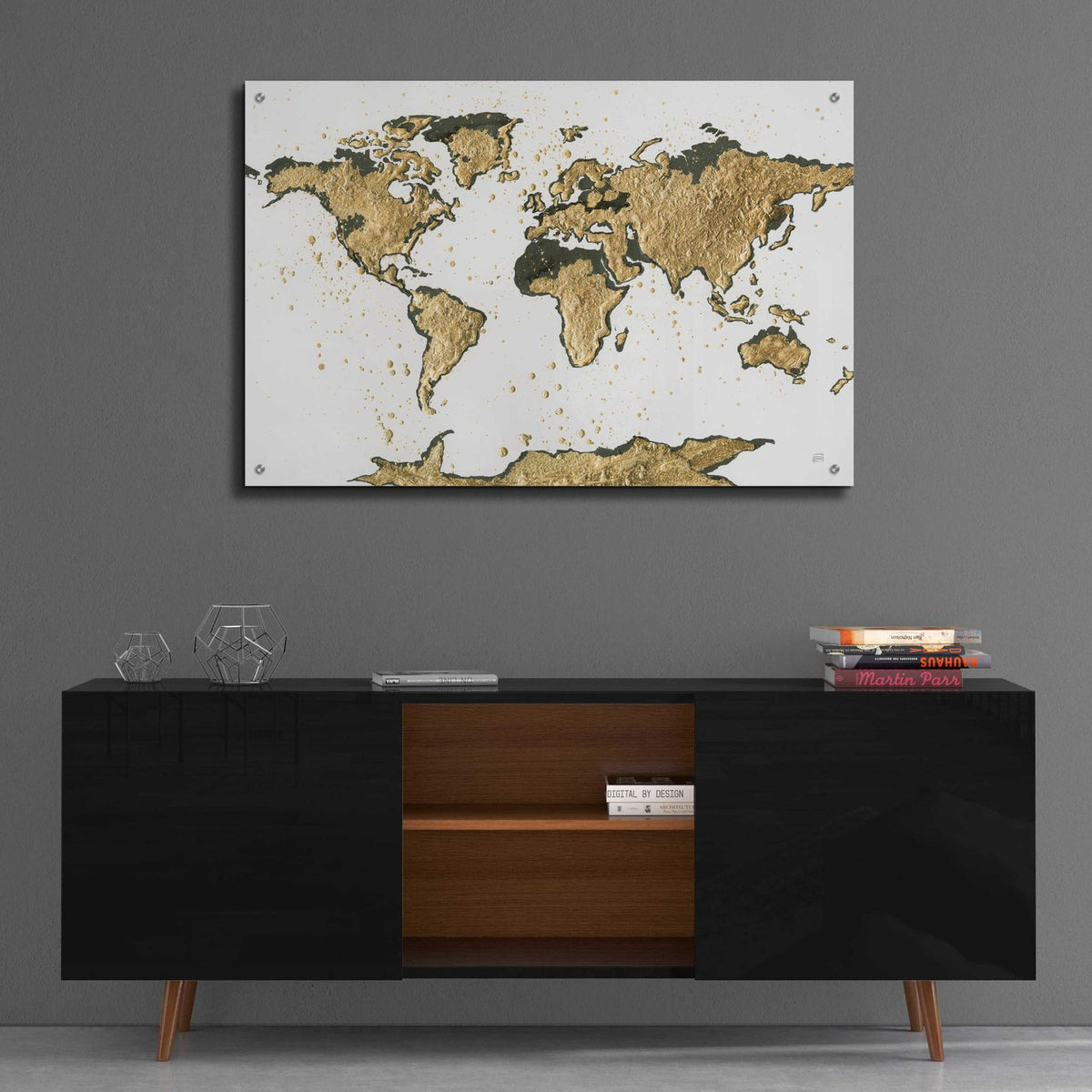World Map Gold Leaf by Chris Paschke - 36x24 acrylic wall art in a room