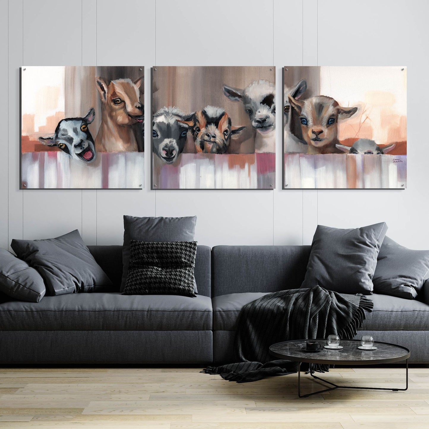 Epic Art 'Goat Party' by Louise Montillio Acrylic Glass Wall Art, 3 Piece Set,108x36