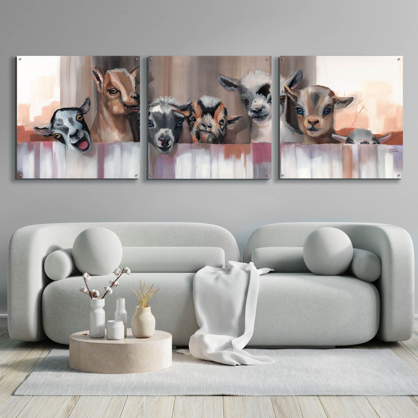 Epic Art 'Goat Party' by Louise Montillio Acrylic Glass Wall Art, 3 Piece Set,108x36