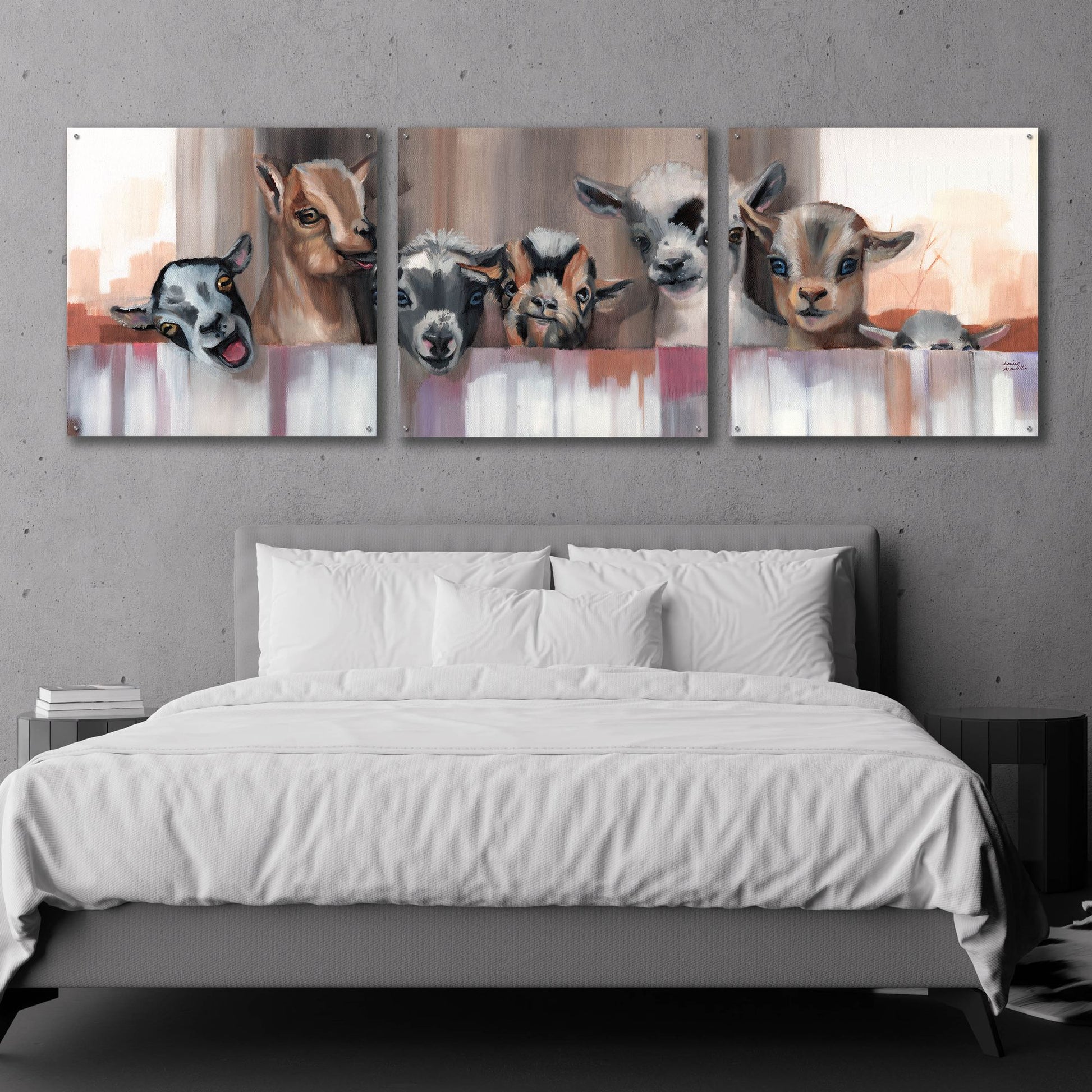 Epic Art 'Goat Party' by Louise Montillio Acrylic Glass Wall Art, 3 Piece Set,108x36