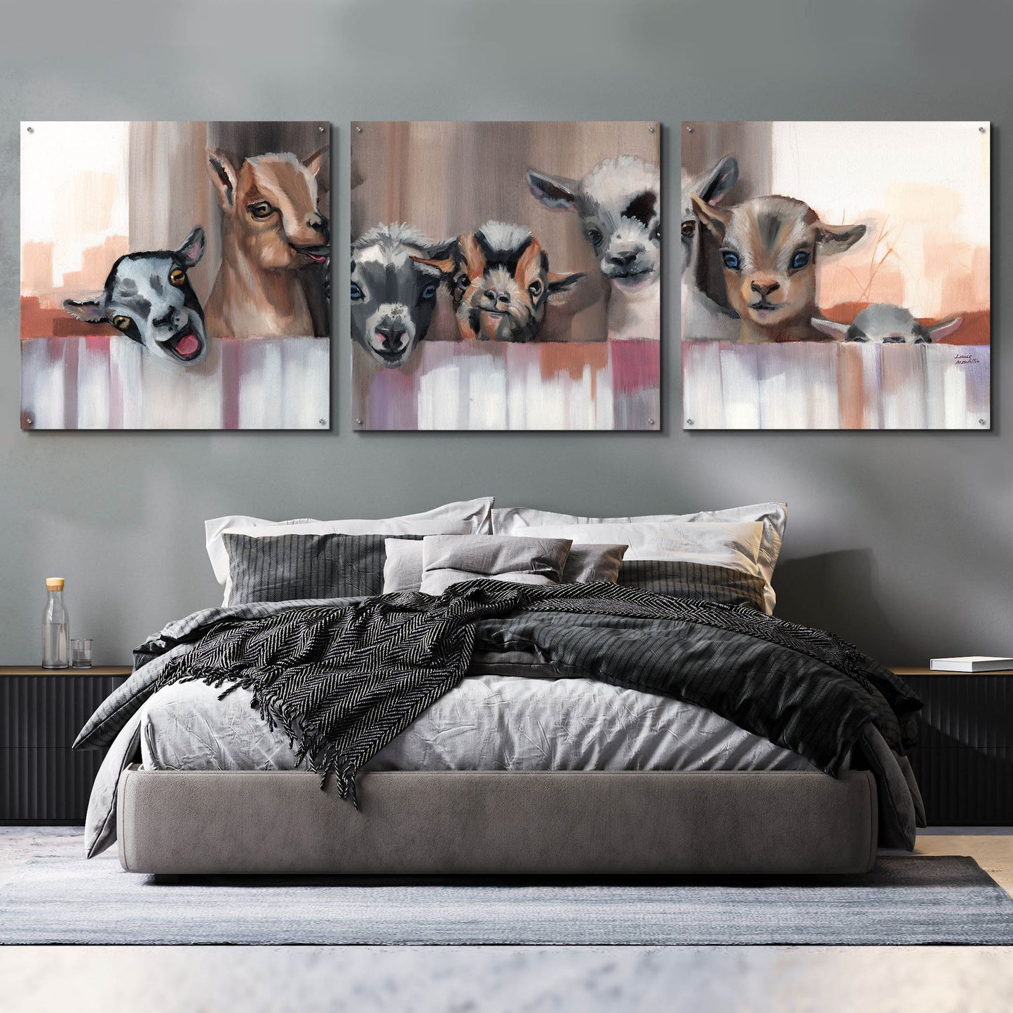 Epic Art 'Goat Party' by Louise Montillio Acrylic Glass Wall Art, 3 Piece Set,108x36