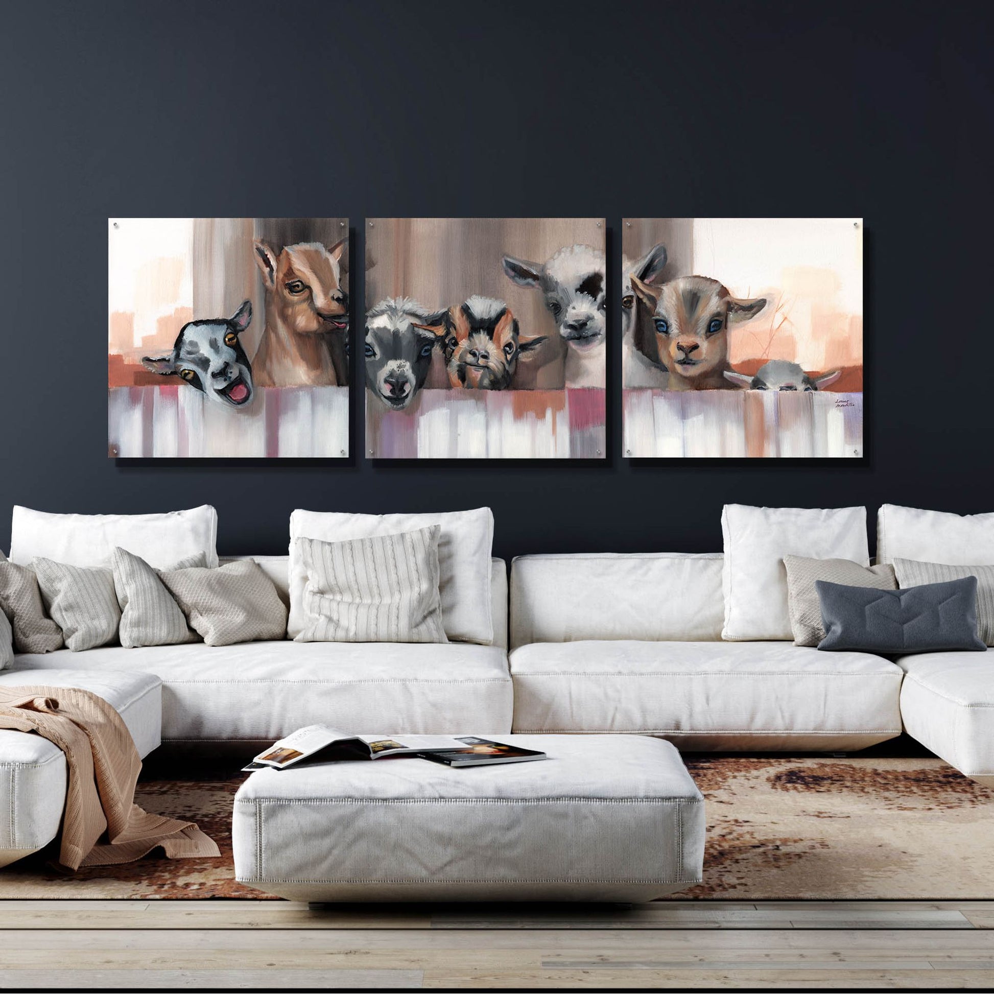 Epic Art 'Goat Party' by Louise Montillio Acrylic Glass Wall Art, 3 Piece Set,108x36