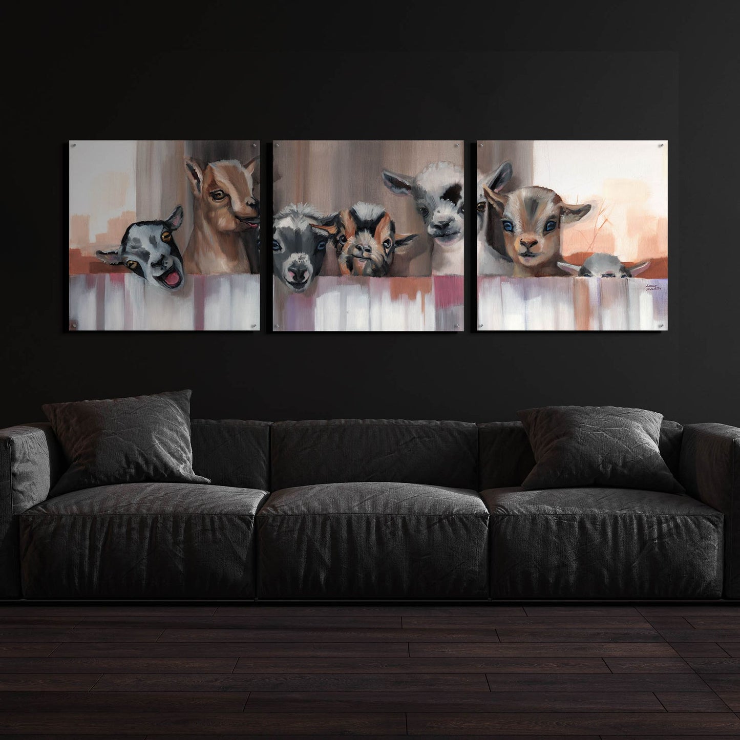 Epic Art 'Goat Party' by Louise Montillio Acrylic Glass Wall Art, 3 Piece Set,108x36