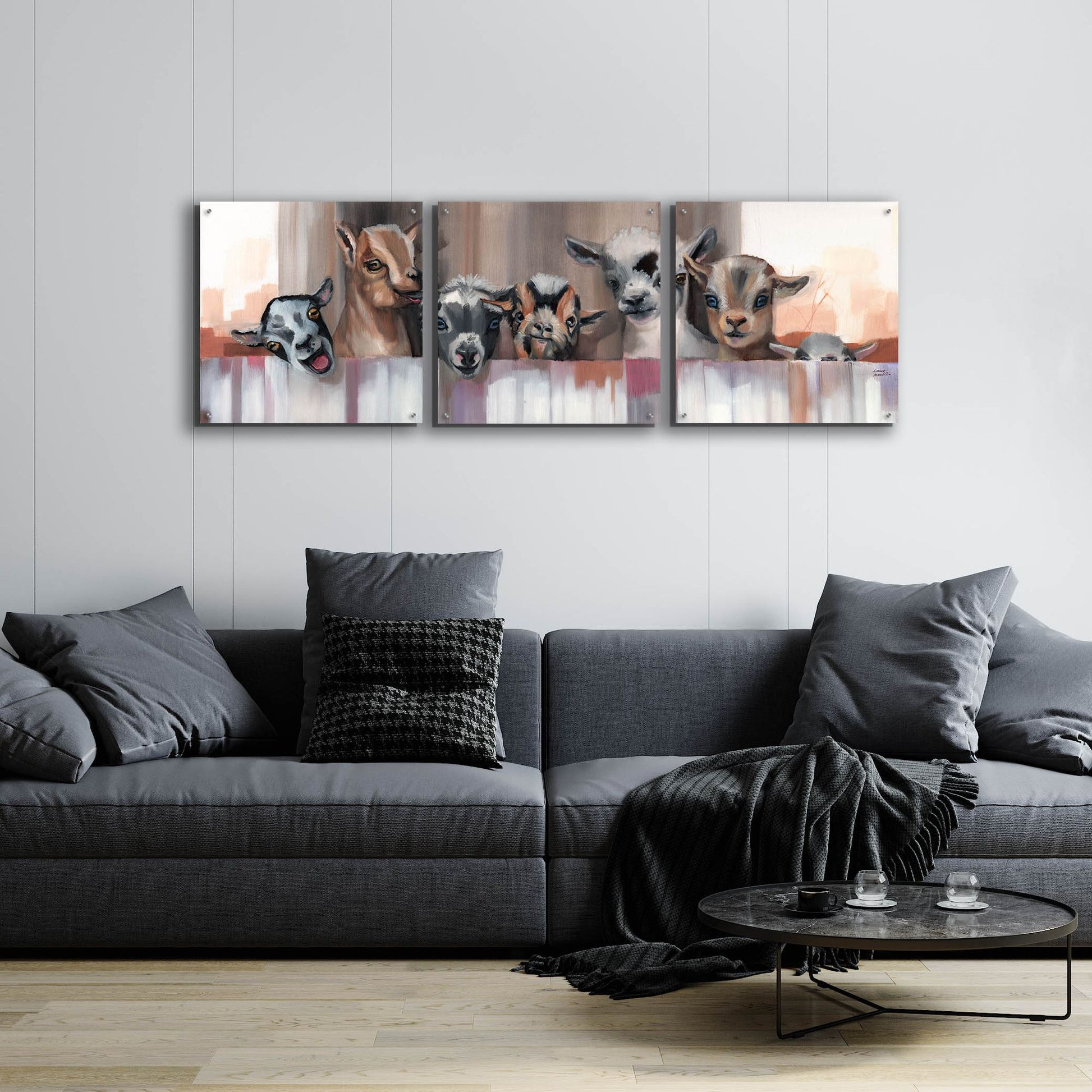 Epic Art 'Goat Party' by Louise Montillio Acrylic Glass Wall Art, 3 Piece Set,72x24