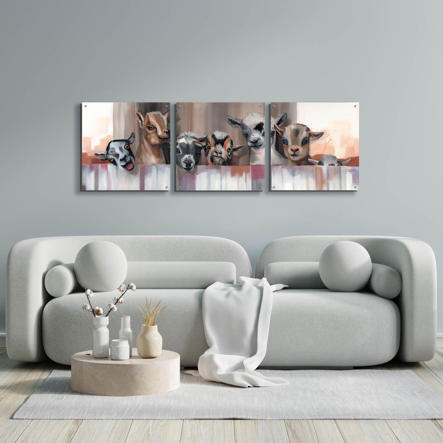 Epic Art 'Goat Party' by Louise Montillio Acrylic Glass Wall Art, 3 Piece Set,72x24