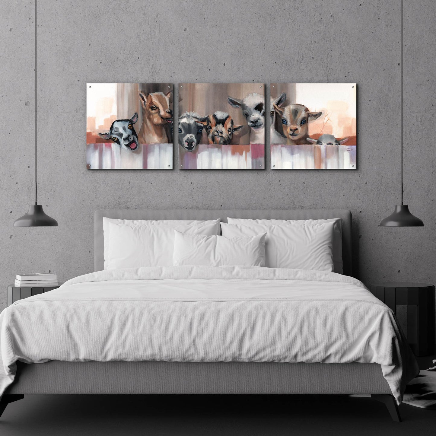 Epic Art 'Goat Party' by Louise Montillio Acrylic Glass Wall Art, 3 Piece Set,72x24