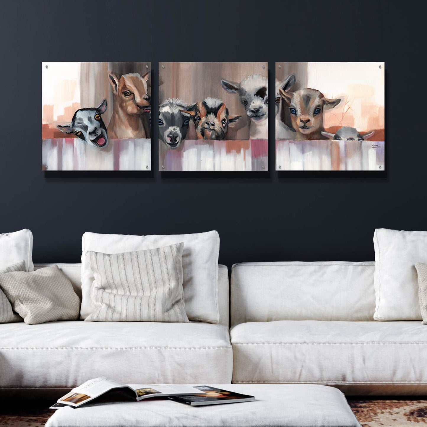 Epic Art 'Goat Party' by Louise Montillio Acrylic Glass Wall Art, 3 Piece Set,72x24