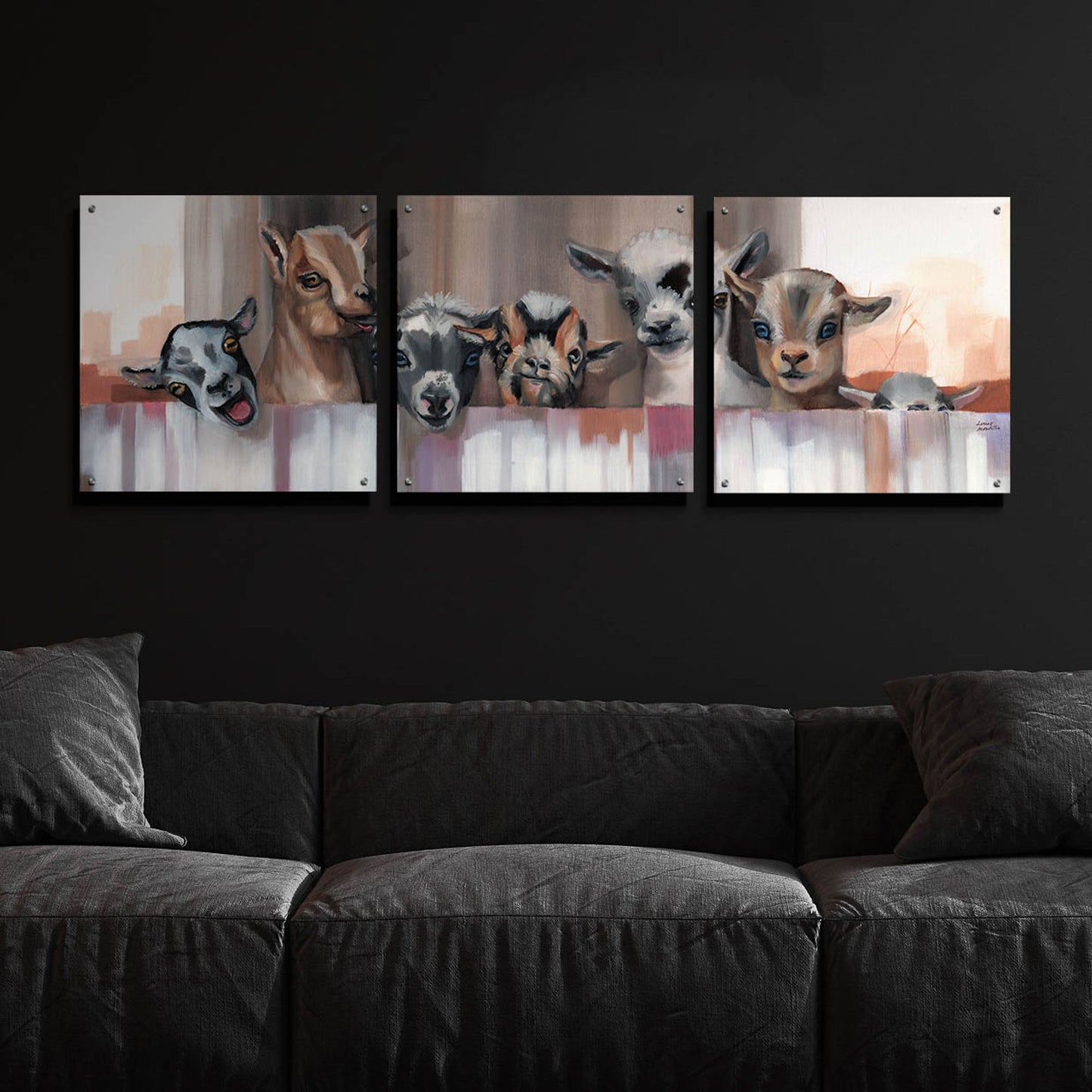 Epic Art 'Goat Party' by Louise Montillio Acrylic Glass Wall Art, 3 Piece Set,72x24