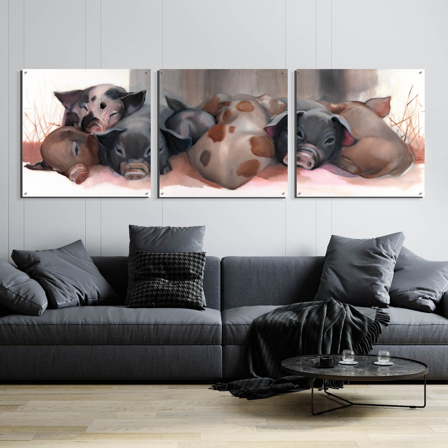 Epic Art 'Pig Pile' by Louise Montillio Acrylic Glass Wall Art, 3 Piece Set,108x36