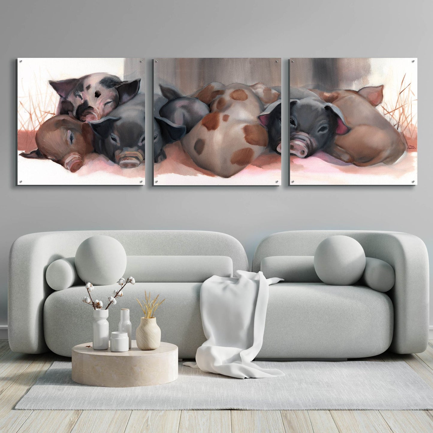 Epic Art 'Pig Pile' by Louise Montillio Acrylic Glass Wall Art, 3 Piece Set,108x36