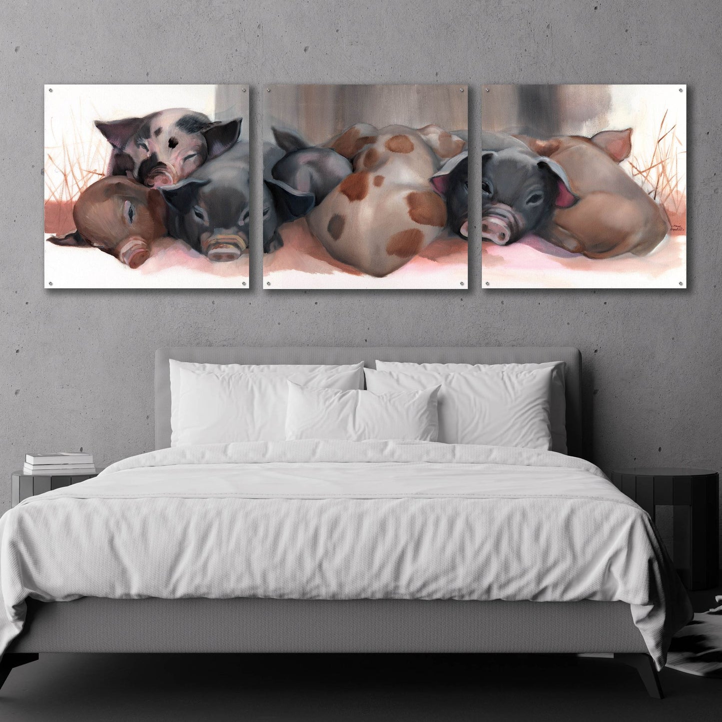 Epic Art 'Pig Pile' by Louise Montillio Acrylic Glass Wall Art, 3 Piece Set,108x36