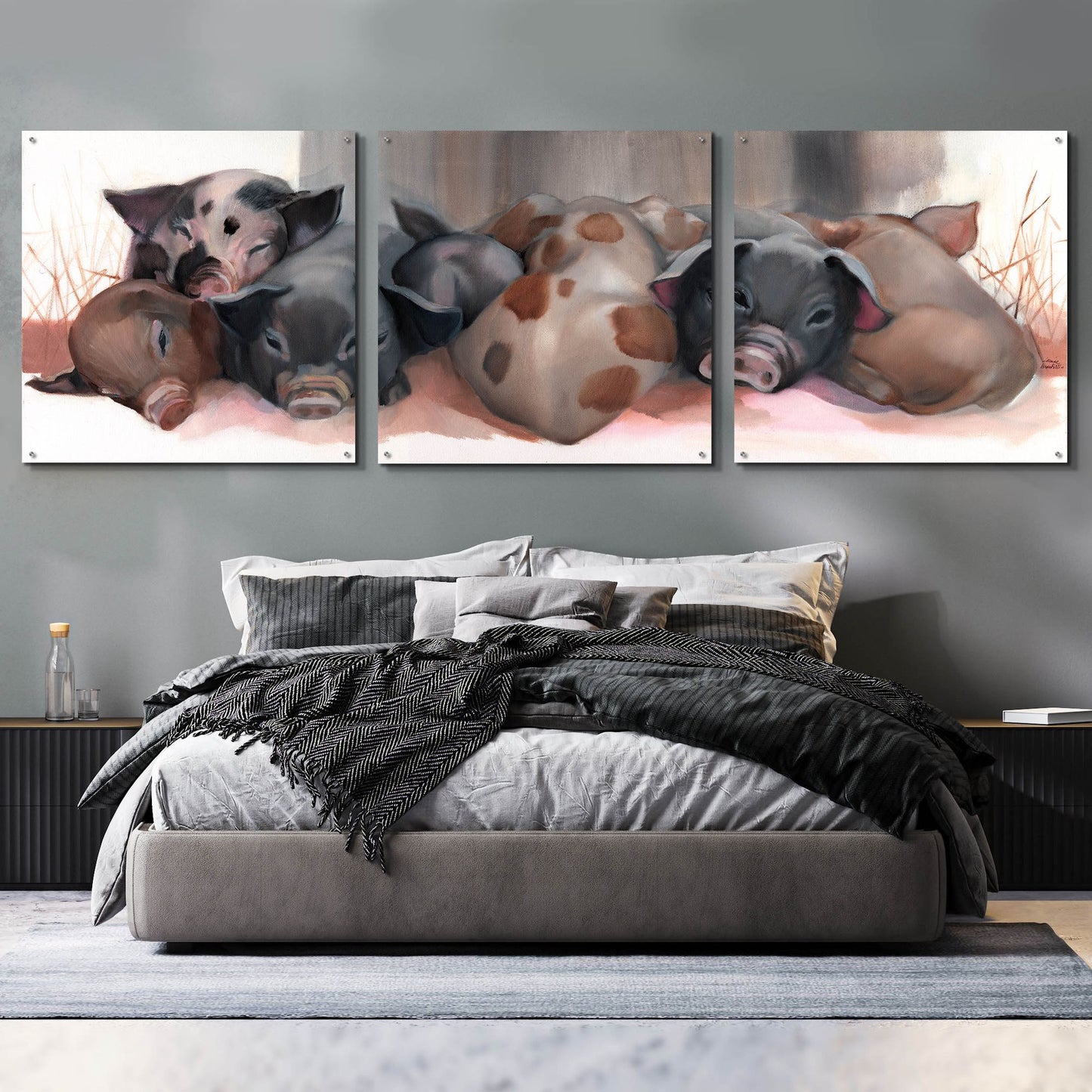 Epic Art 'Pig Pile' by Louise Montillio Acrylic Glass Wall Art, 3 Piece Set,108x36