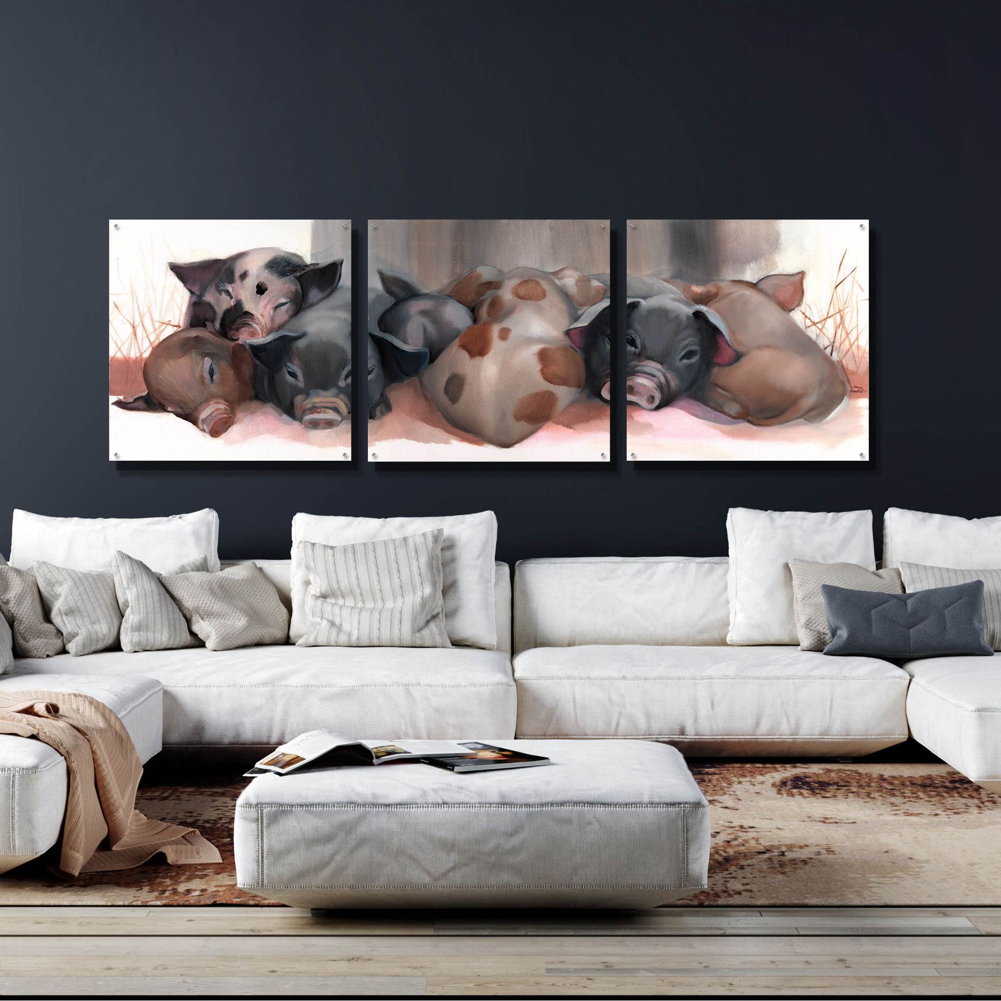 Epic Art 'Pig Pile' by Louise Montillio Acrylic Glass Wall Art, 3 Piece Set,108x36