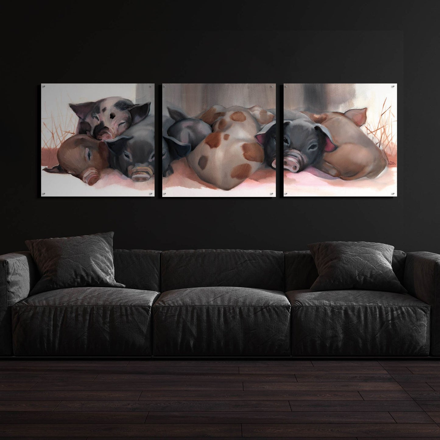 Epic Art 'Pig Pile' by Louise Montillio Acrylic Glass Wall Art, 3 Piece Set,108x36