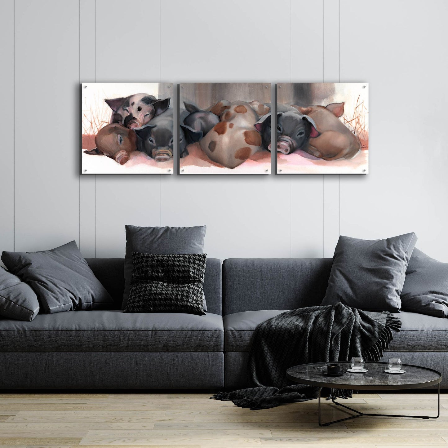 Epic Art 'Pig Pile' by Louise Montillio Acrylic Glass Wall Art, 3 Piece Set,72x24