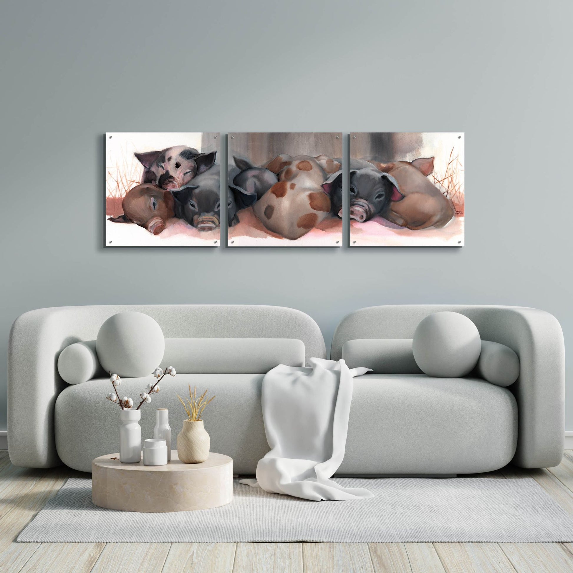 Epic Art 'Pig Pile' by Louise Montillio Acrylic Glass Wall Art, 3 Piece Set,72x24