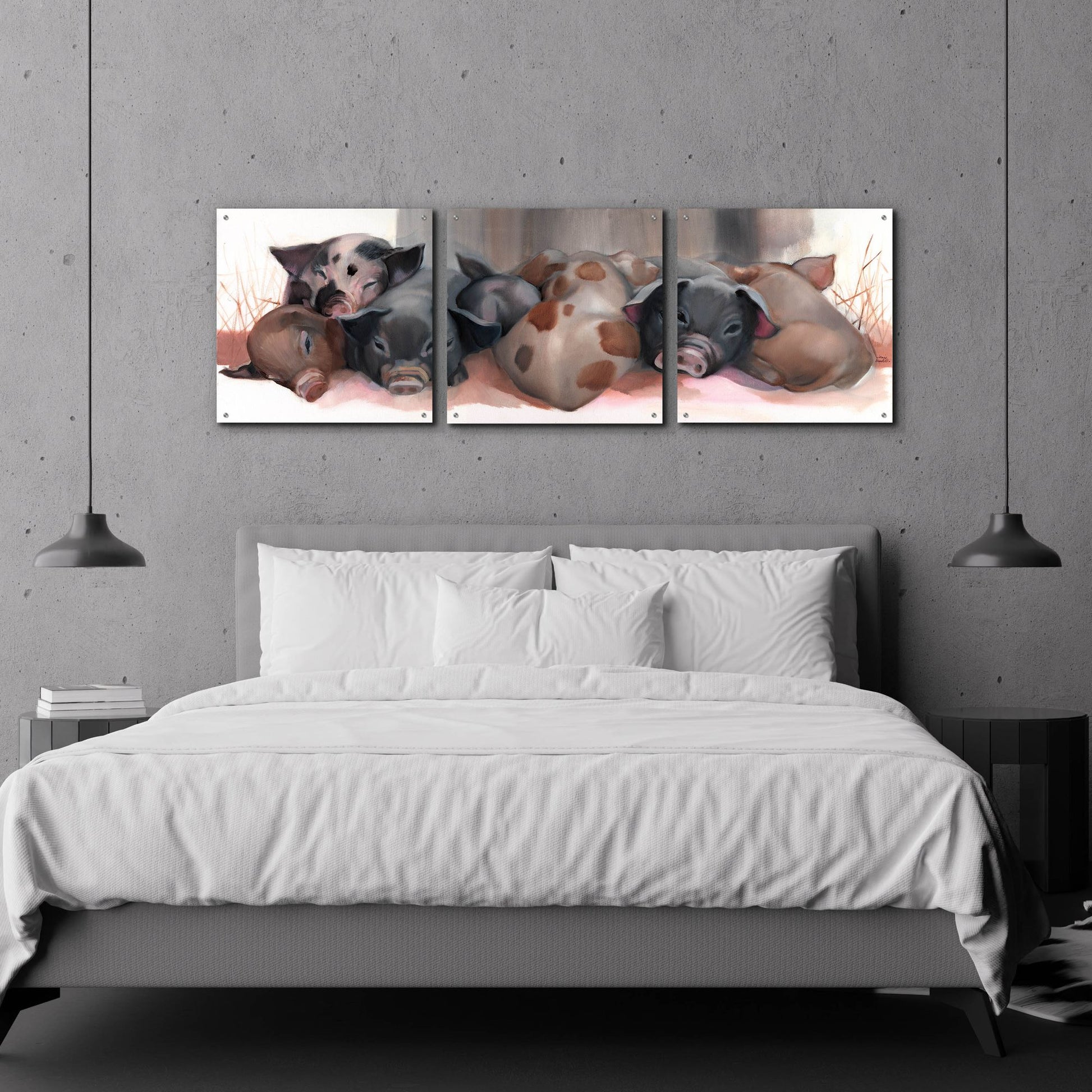 Epic Art 'Pig Pile' by Louise Montillio Acrylic Glass Wall Art, 3 Piece Set,72x24