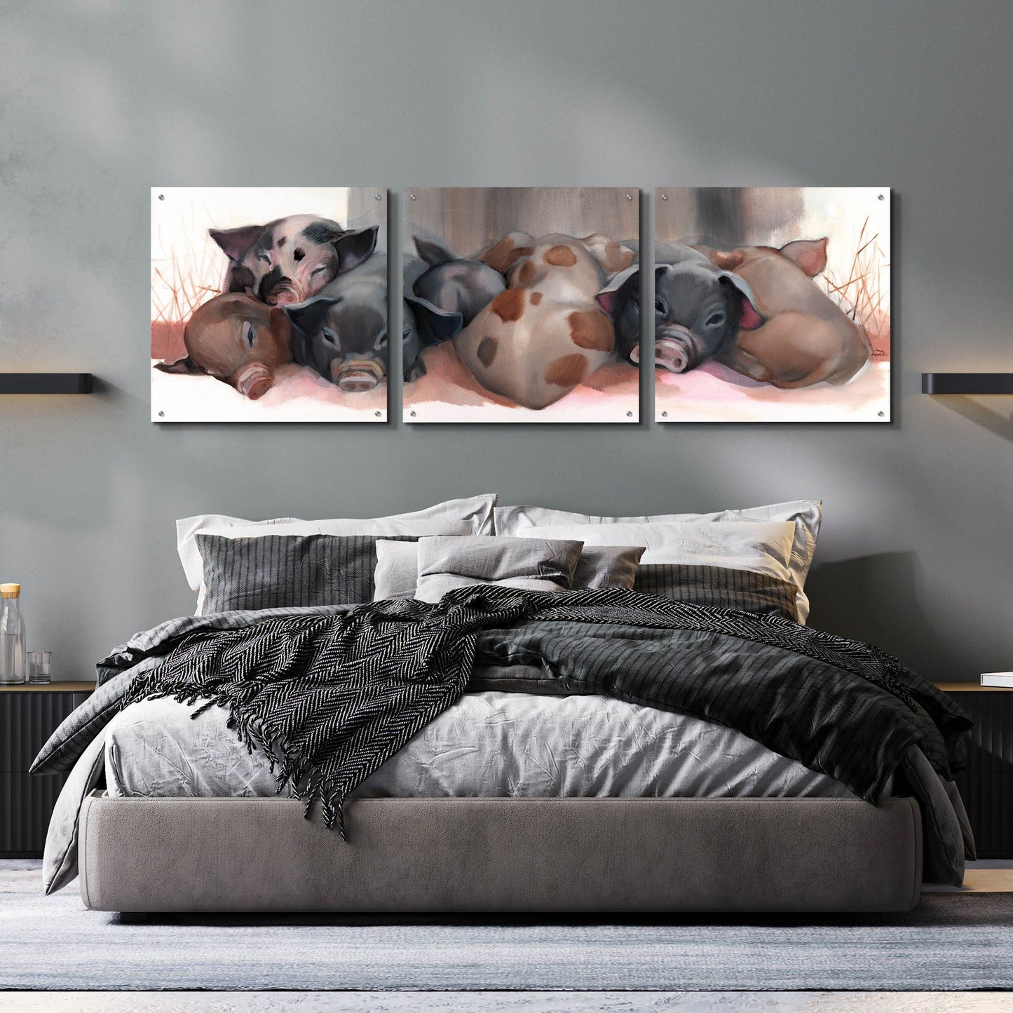 Epic Art 'Pig Pile' by Louise Montillio Acrylic Glass Wall Art, 3 Piece Set,72x24