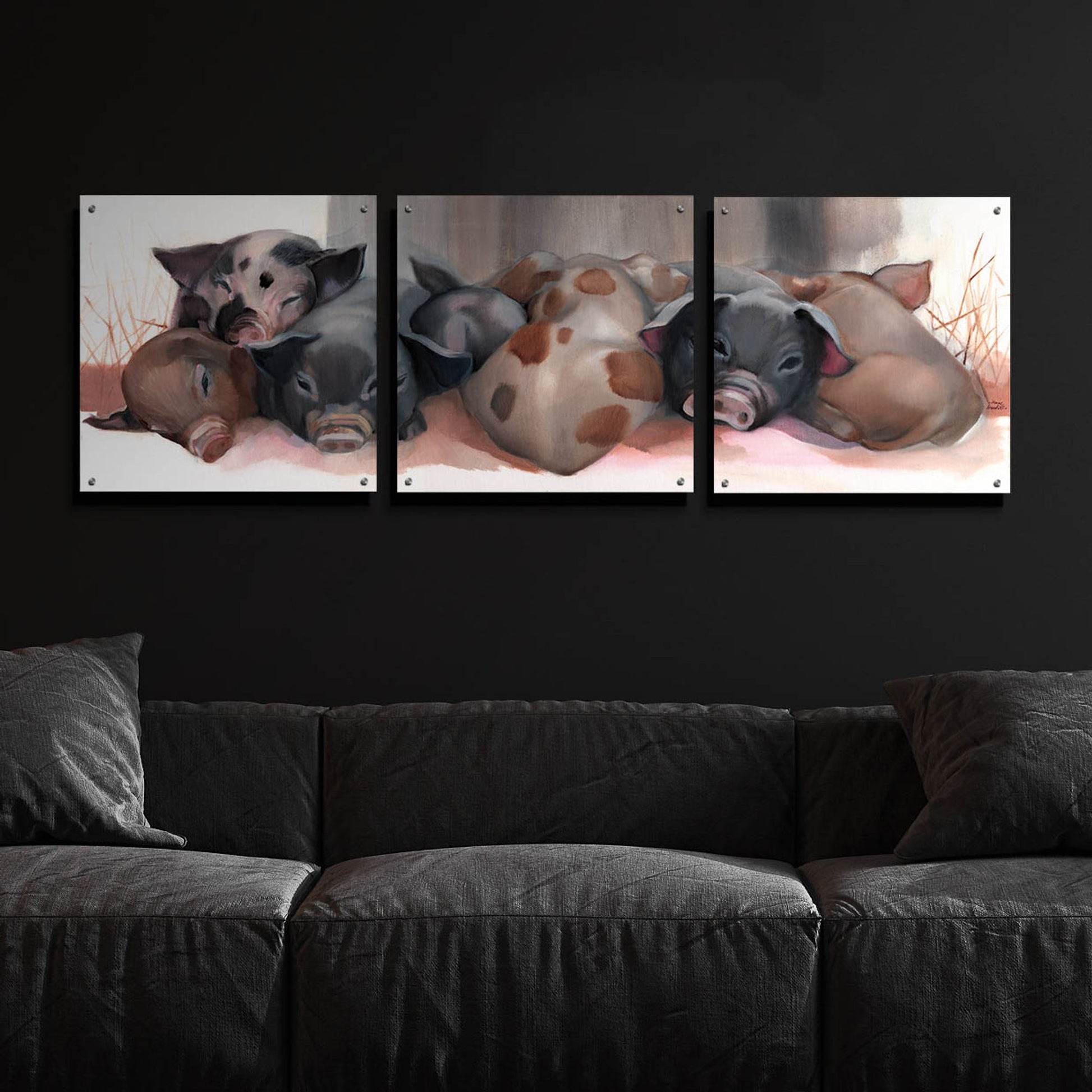 Epic Art 'Pig Pile' by Louise Montillio Acrylic Glass Wall Art, 3 Piece Set,72x24