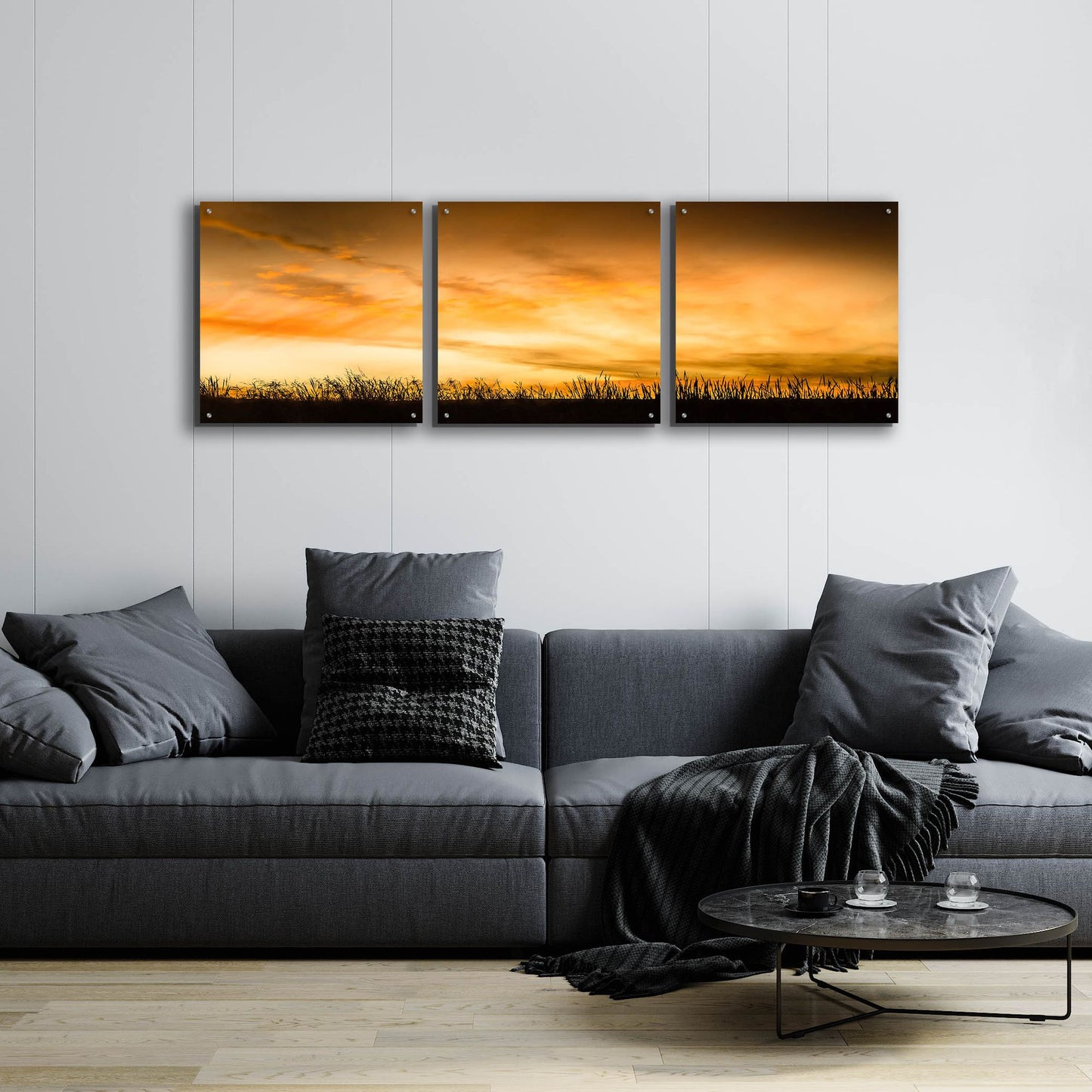 Epic Art 'Pastoral Sunrise' by Don Schwartz, Acrylic Glass Wall Art, 3 Piece Set,72x24